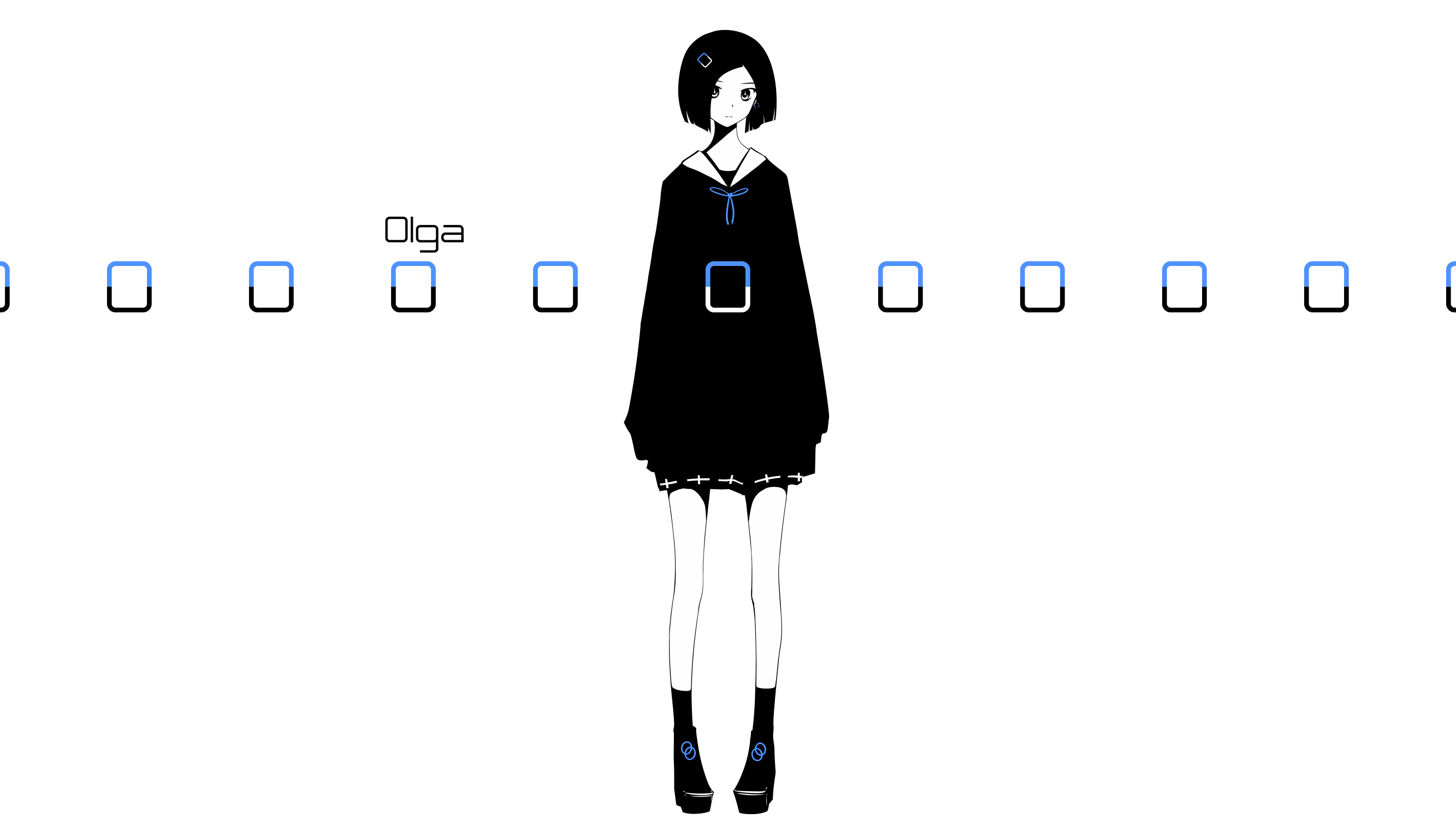 Olga anime character with blue square icons HD Wallpaper