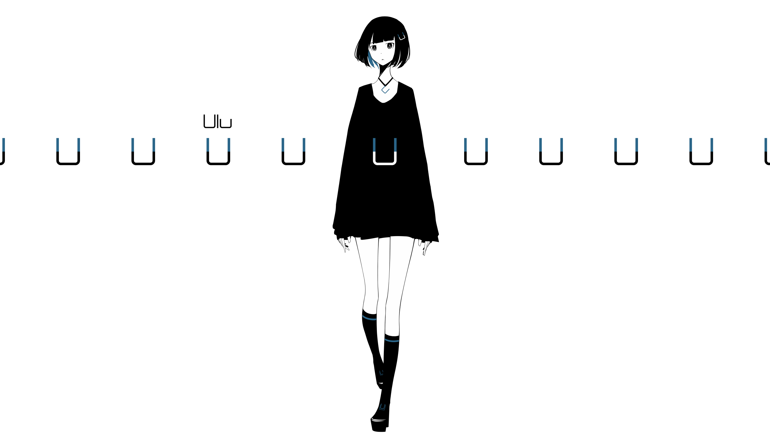 Anime girl with short black hair and black dress HD Wallpaper