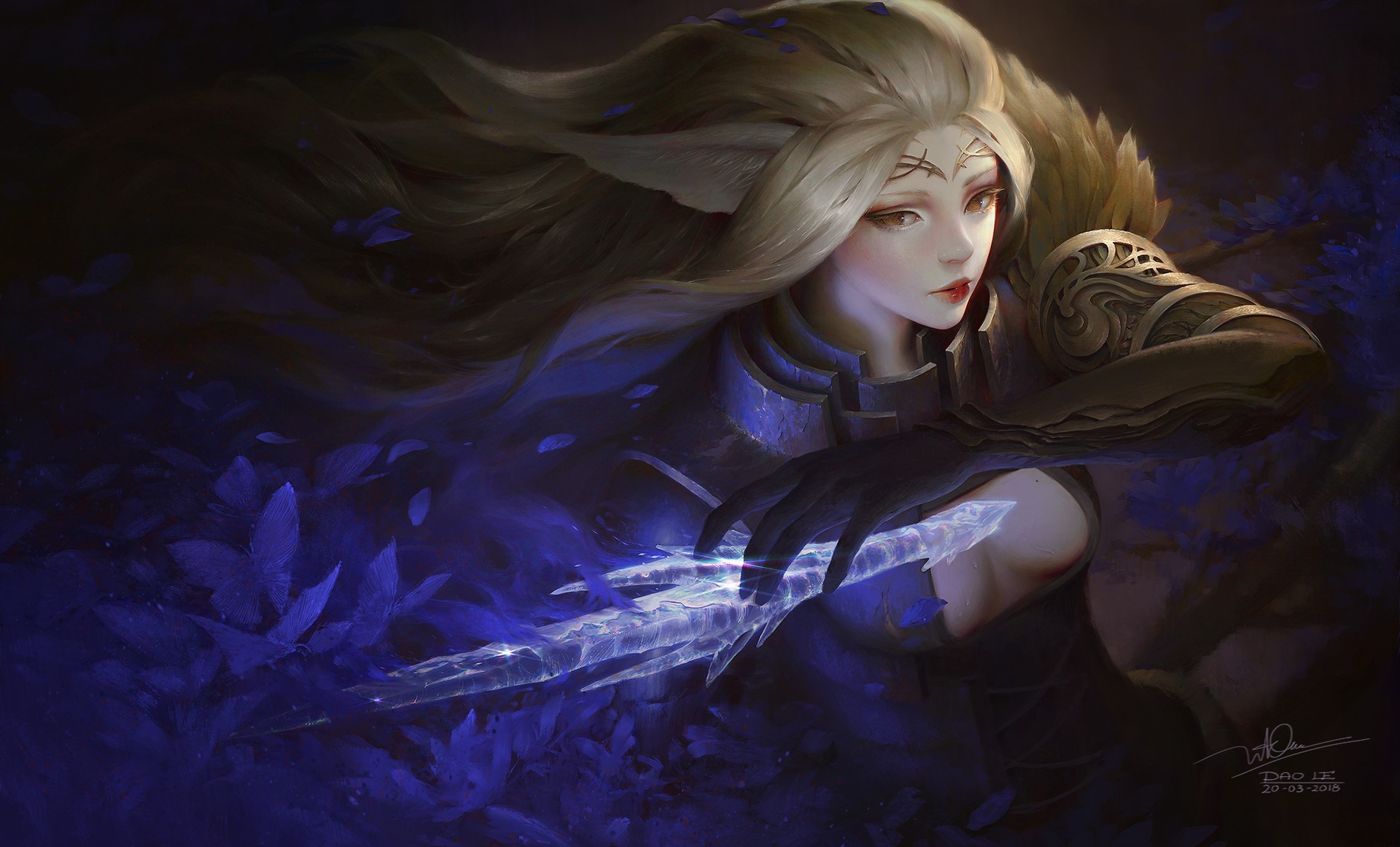 Fantasy girl with blonde hair and blue magic HD Wallpaper