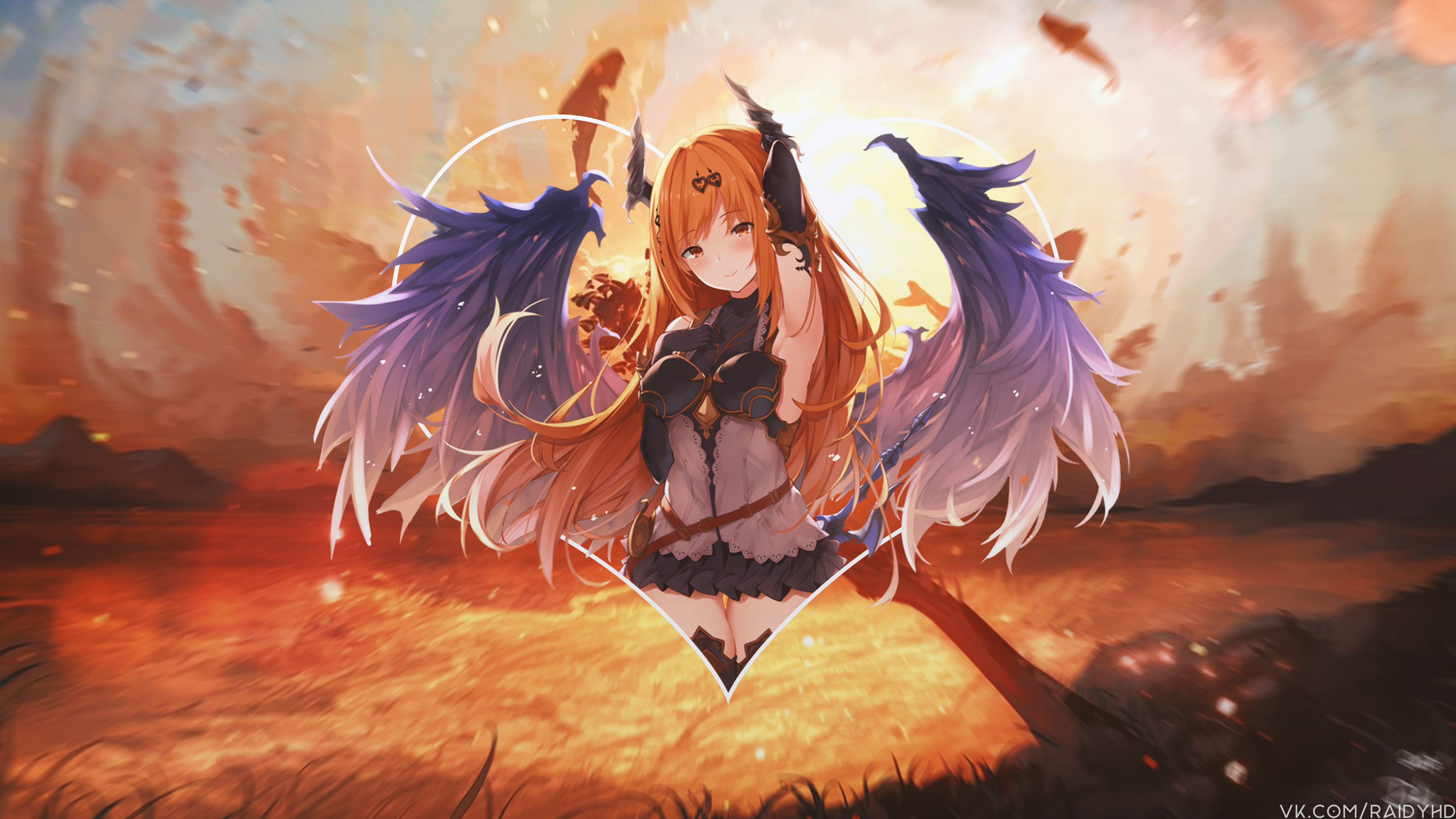 Anime girl with wings in heart frame HD Wallpaper