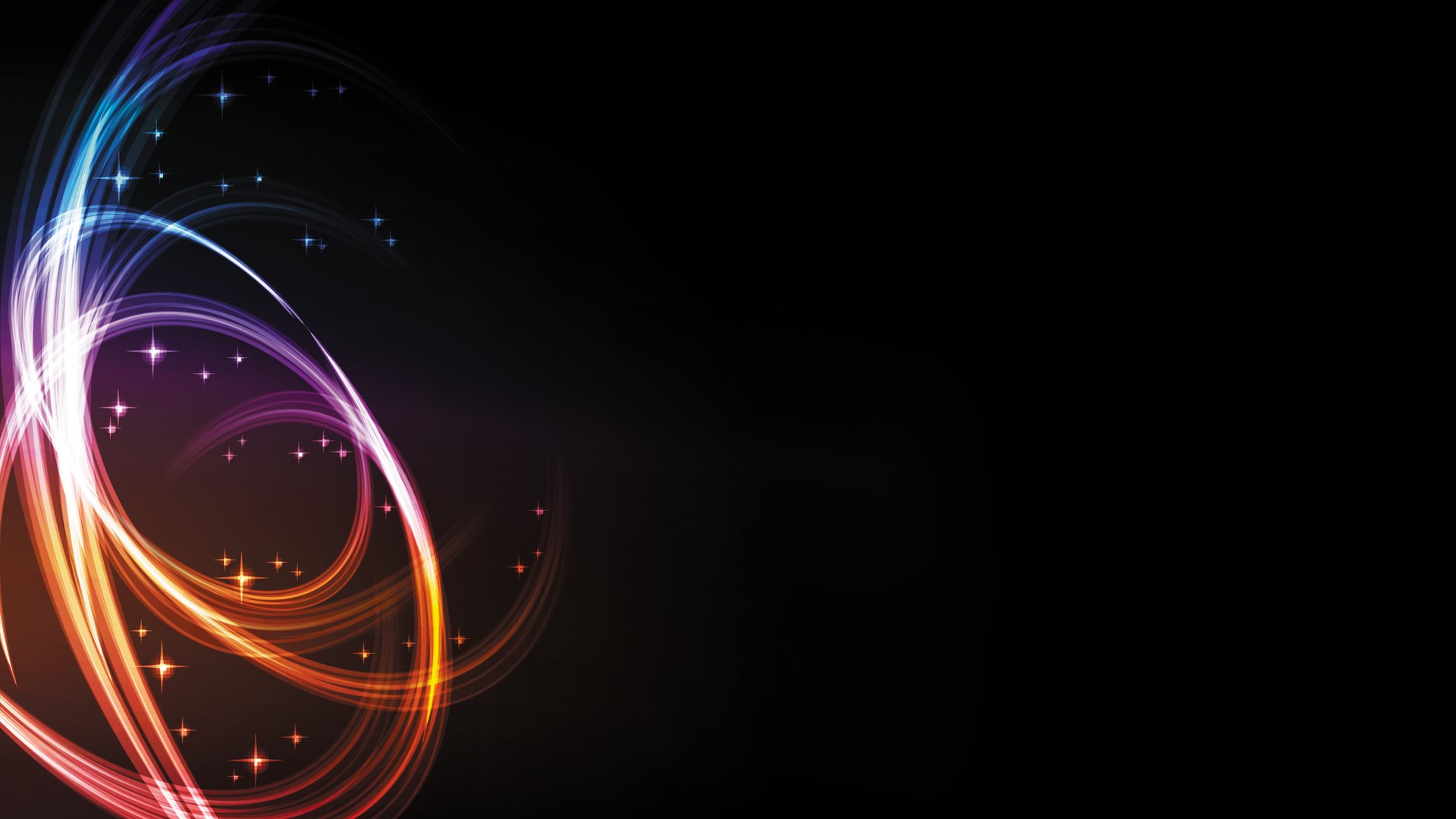 Abstract colorful light streaks with stars on black background HD Wallpaper
