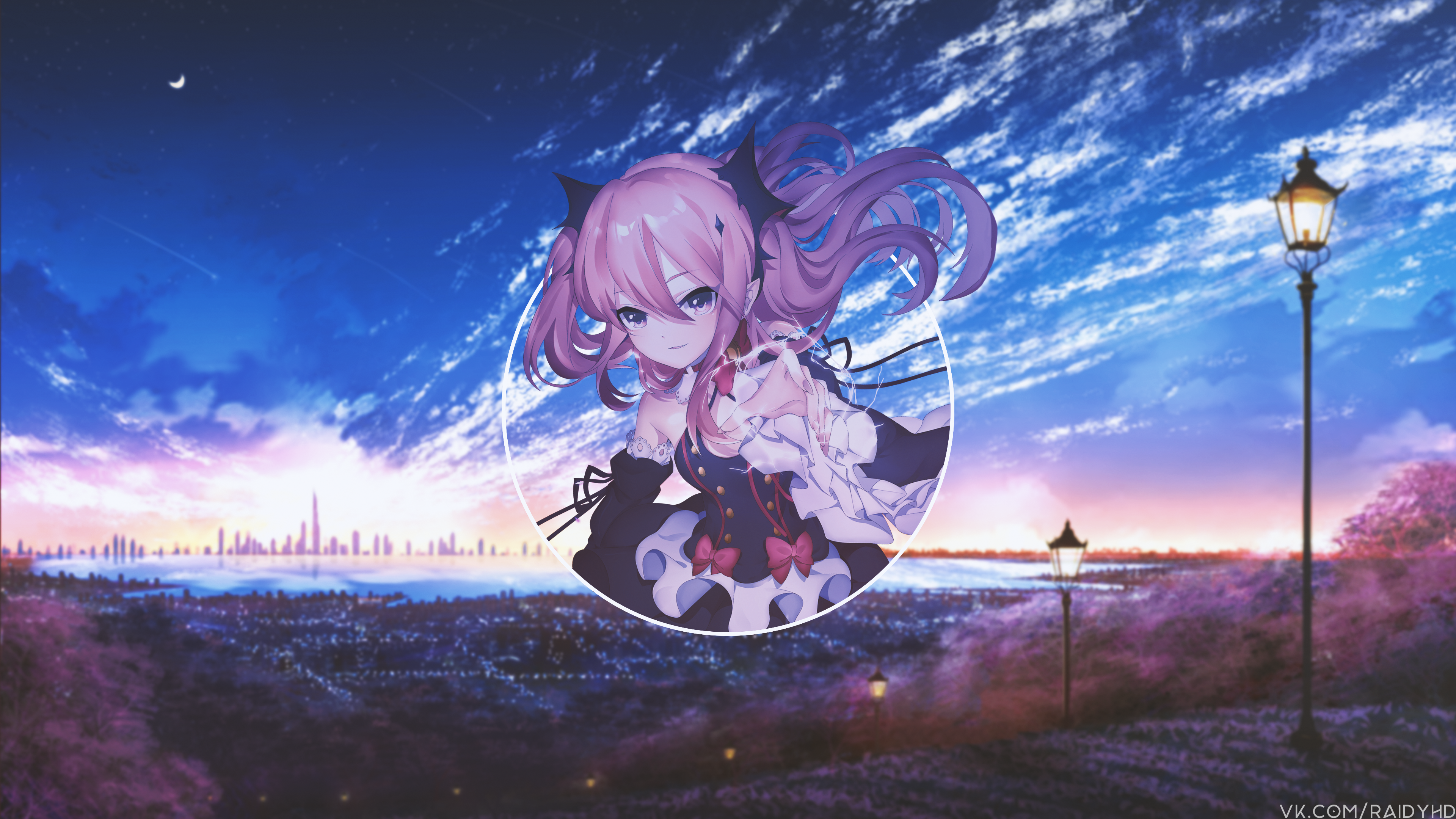 Anime girl with pink hair in a circle overlay HD Wallpaper