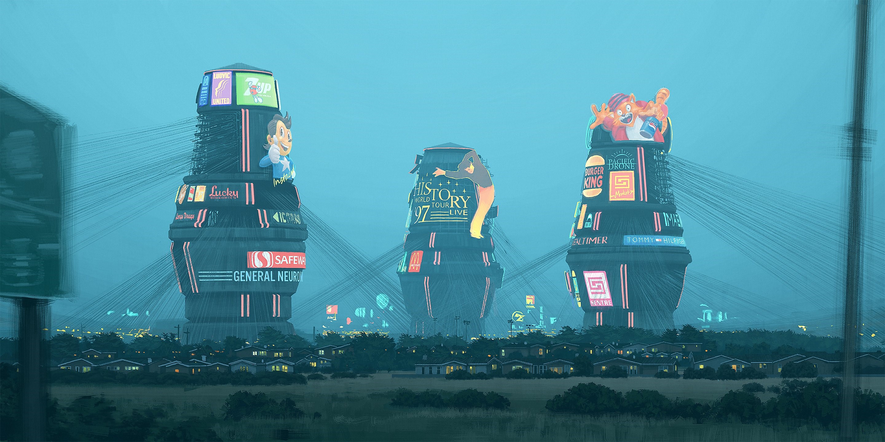 Futuristic Towers by Simon Stålenhag HD Wallpaper