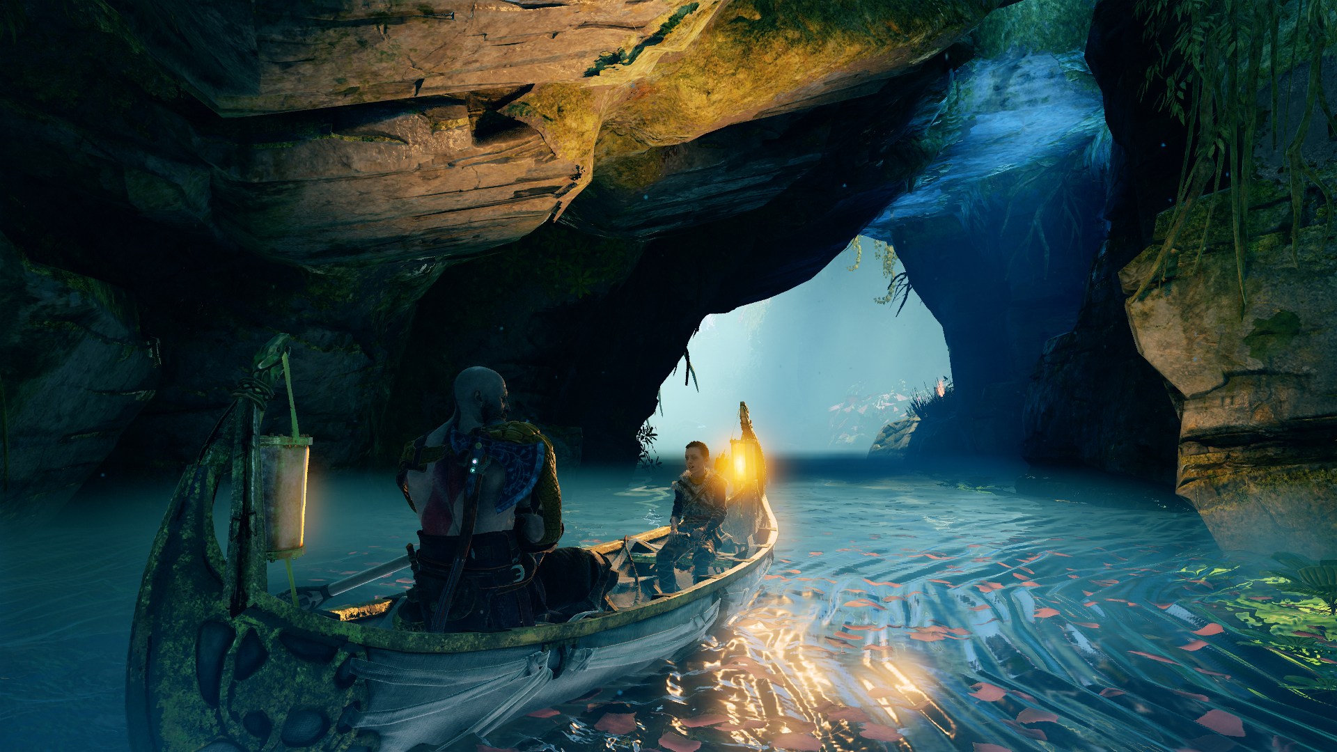 Kratos and Atreus in a boat in God of War HD Wallpaper