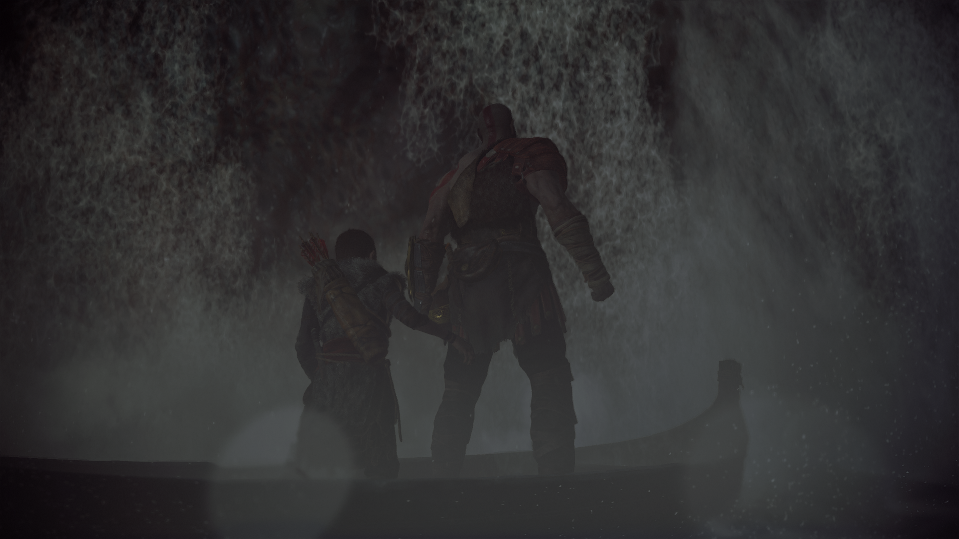 Kratos and Atreus from God of War (2018) in a boat HD Wallpaper