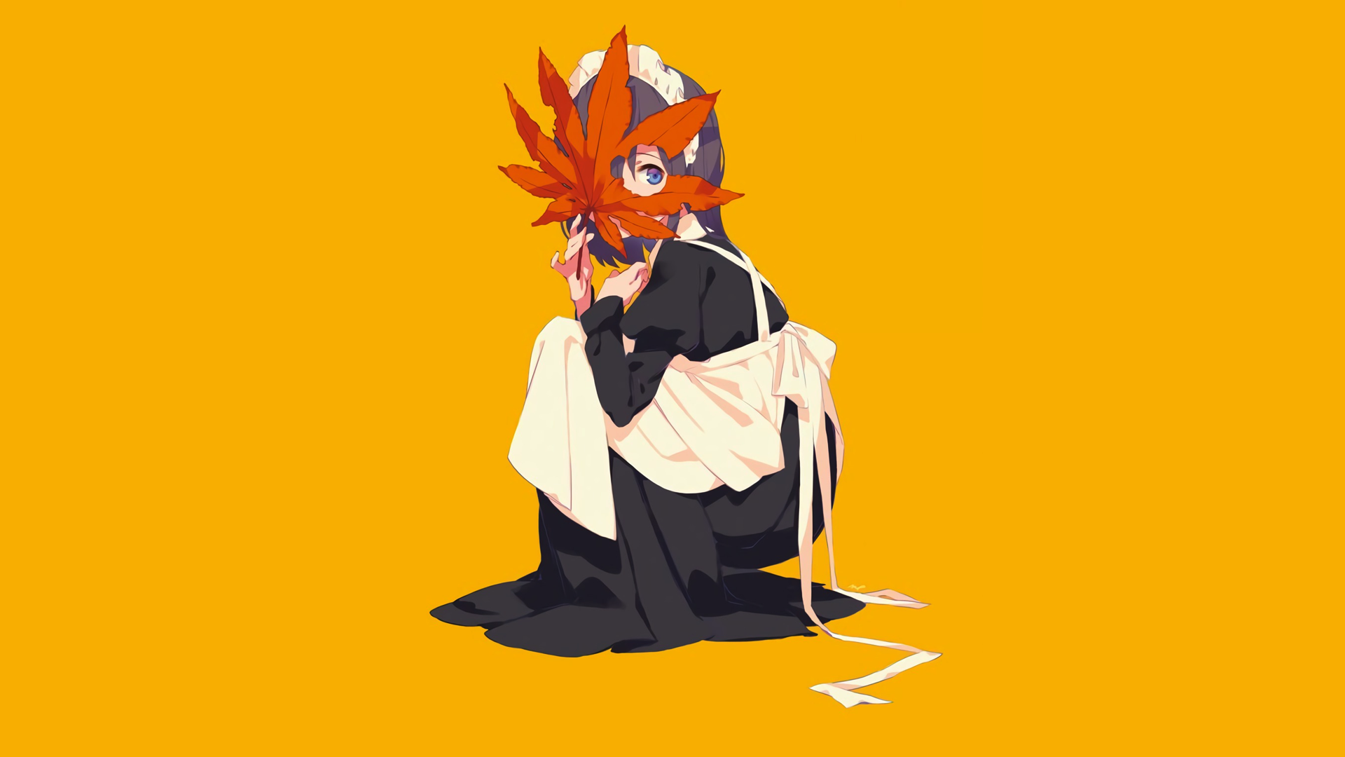 Maid holding a maple leaf HD Wallpaper