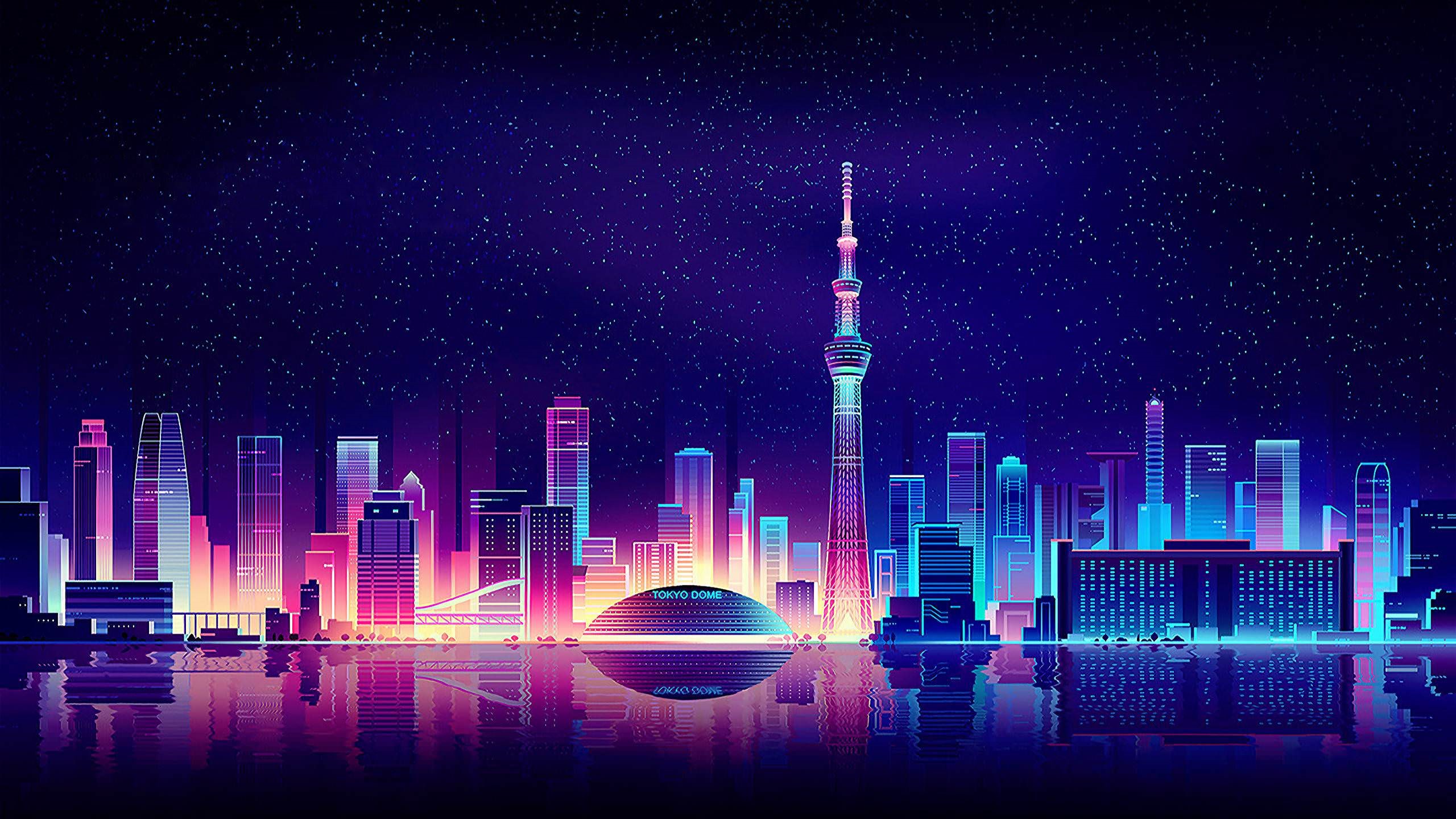 Tokyo cityscape with Tokyo Skytree and Tokyo Dome at night HD Wallpaper