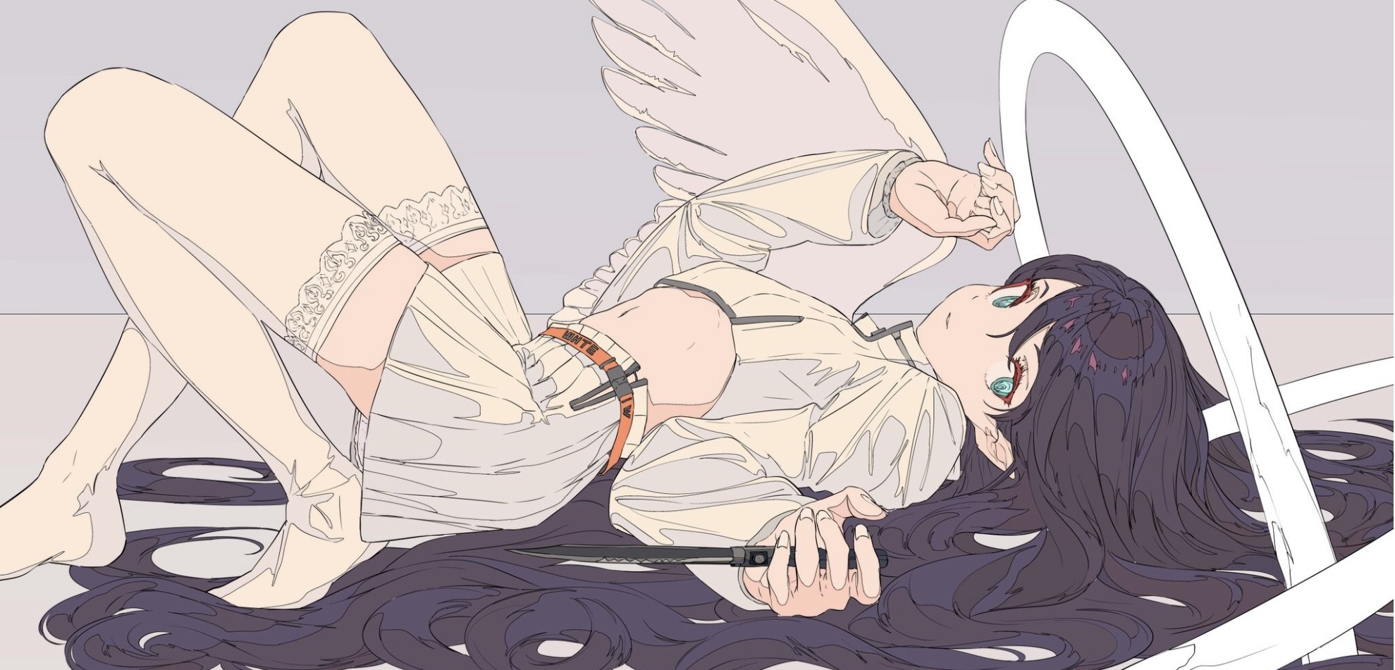 Anime girl with wings and a knife HD Wallpaper