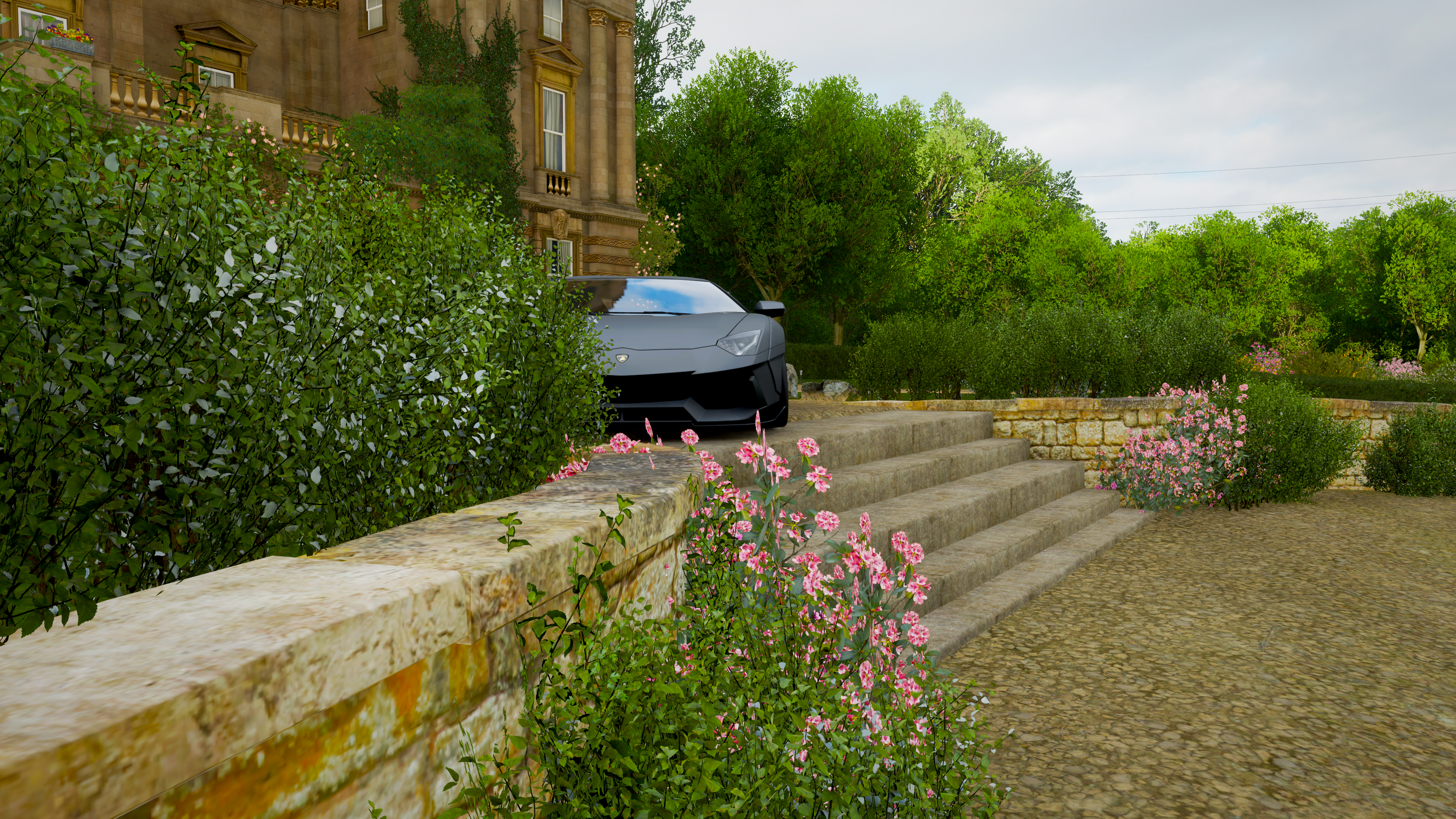 Forza Horizon 4 screenshot of a black Lamborghini HD Wallpaper