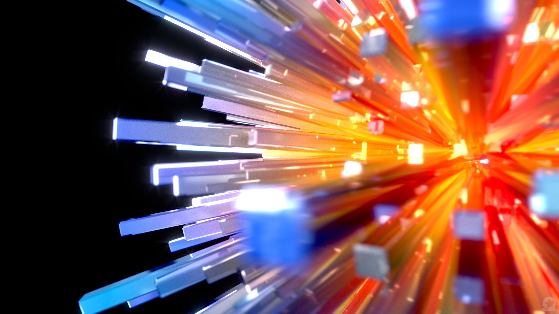 Abstract explosion of colorful light beams and cubes HD Wallpaper