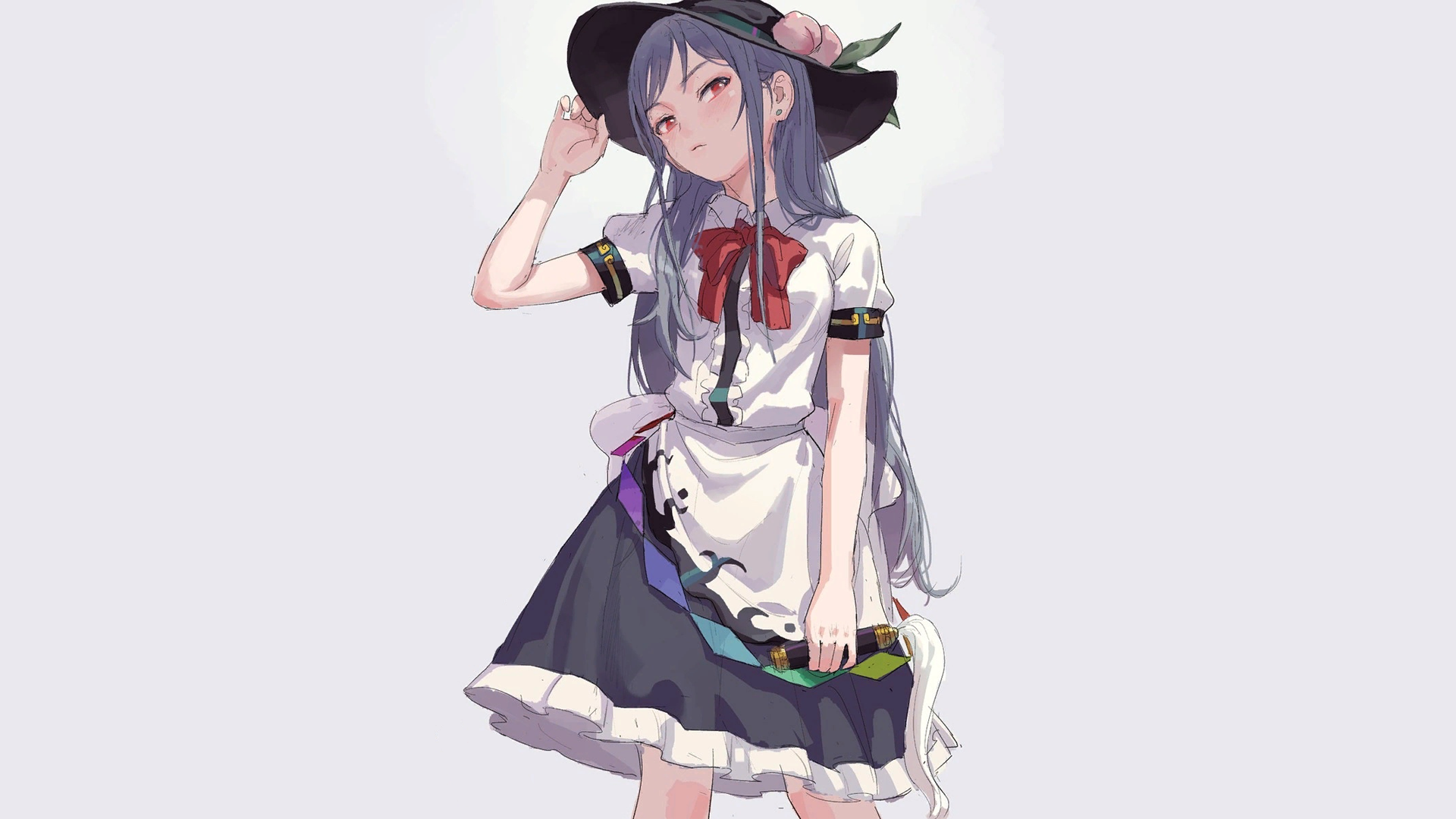 Anime girl with gray hair wearing a maid outfit and hat HD Wallpaper