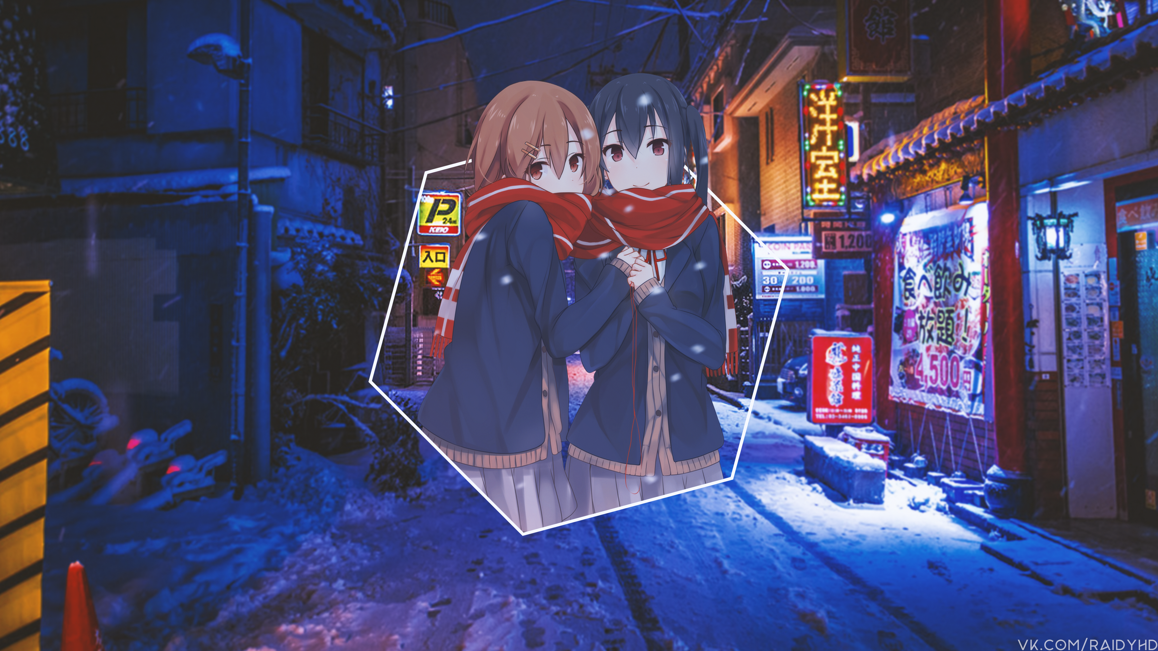 4K anime girls from K-ON! in winter HD Wallpaper