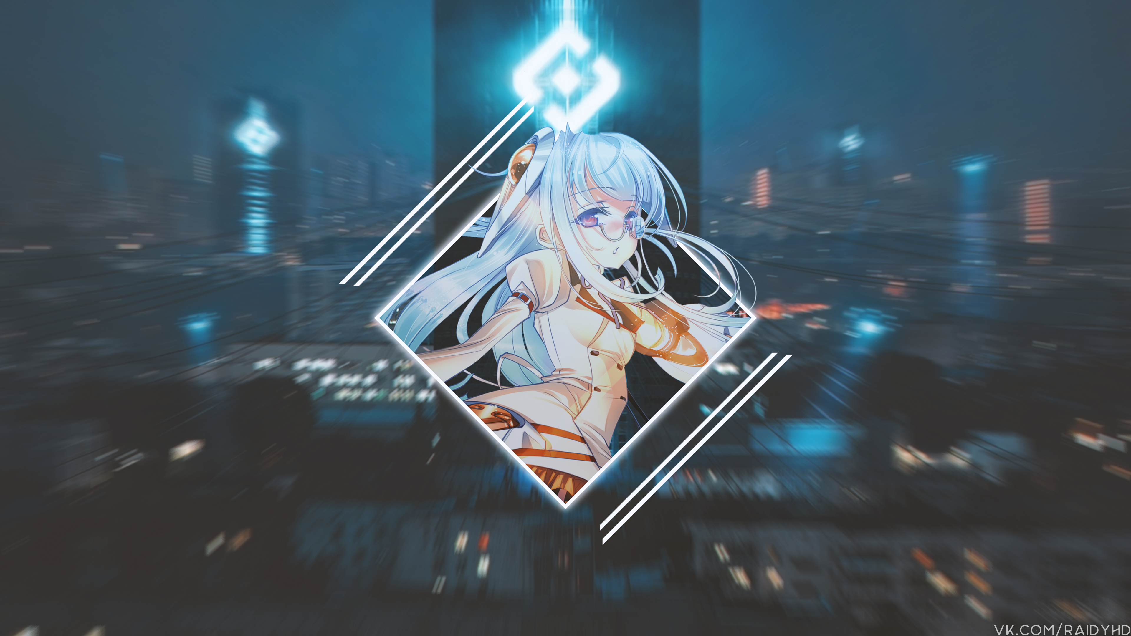 Anime girl with blue hair in a diamond frame HD Wallpaper