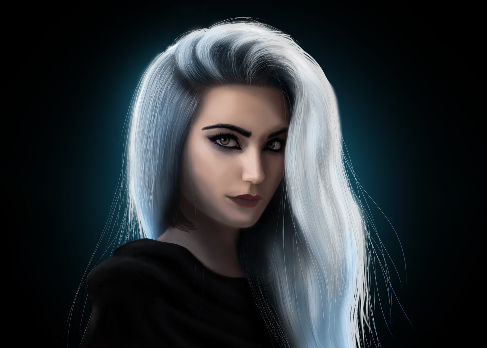 Portrait of a woman with white and blue hair HD Wallpaper