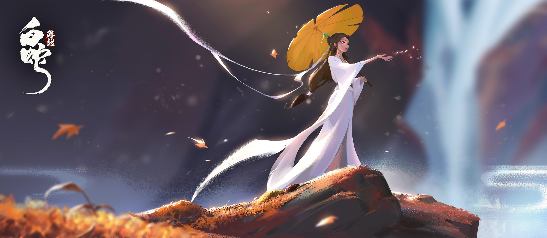 Woman in white dress holding an umbrella HD Wallpaper