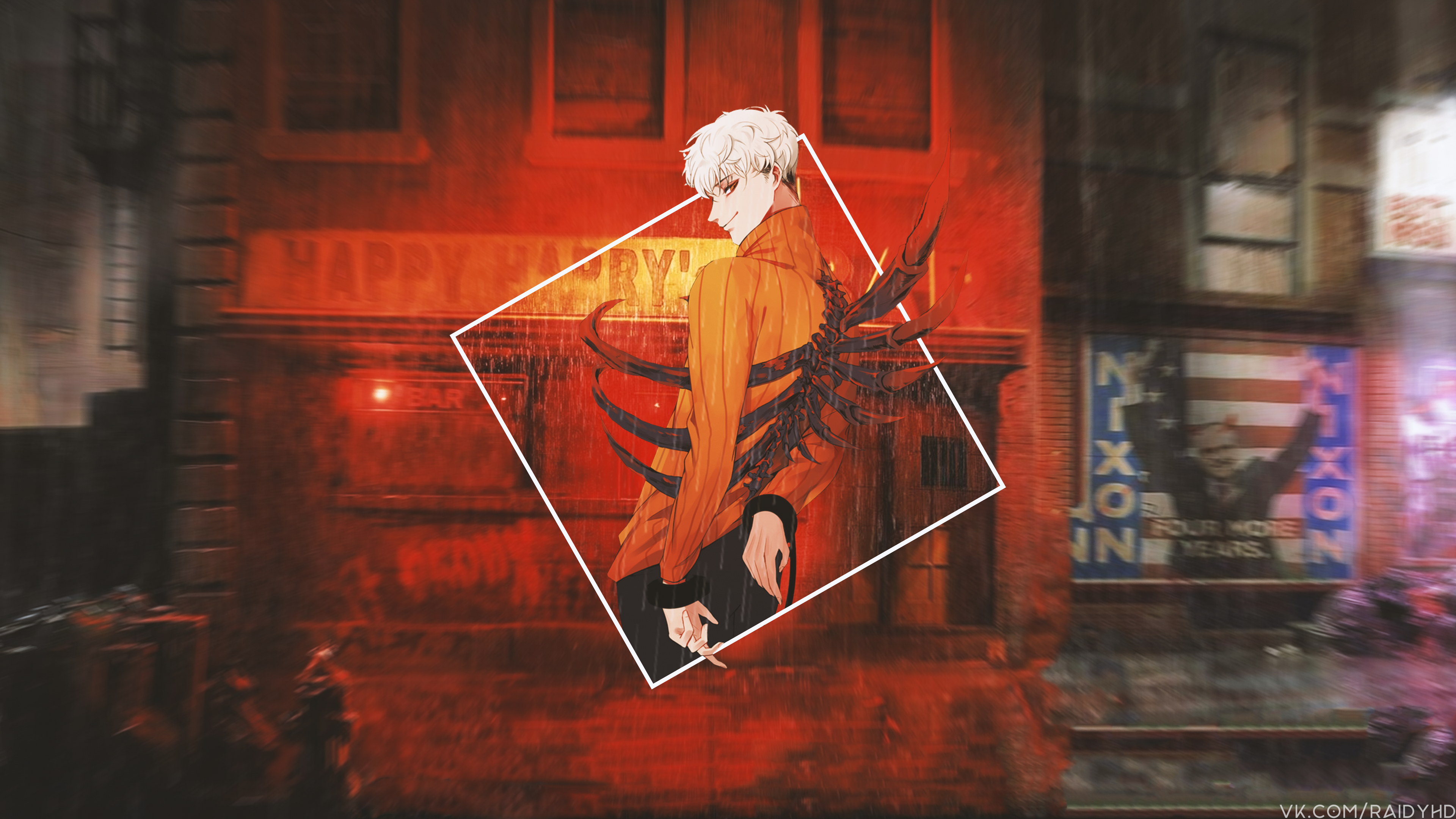 Anime boy with white hair and black wings HD Wallpaper