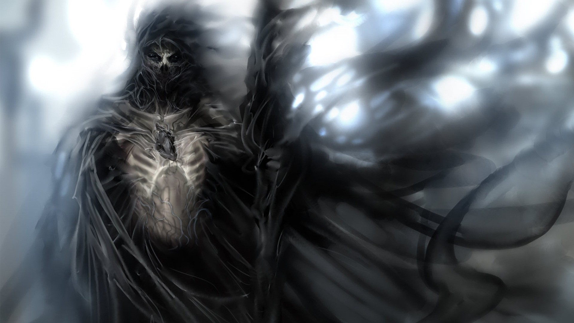 Dark fantasy artwork of a skeletal grim reaper HD Wallpaper