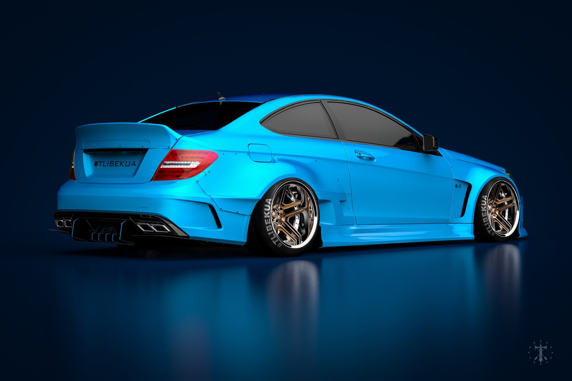 Blue Mercedes-Benz C63 Coupe with custom body kit HD Wallpaper