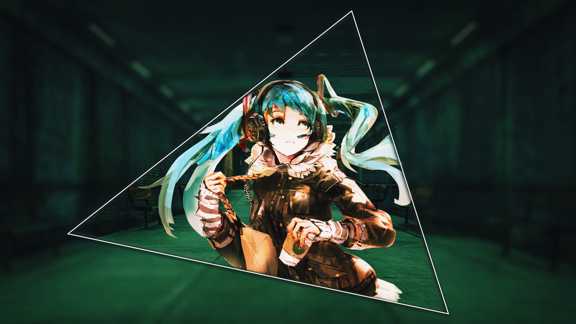 Anime girl with turquoise hair wearing headphones HD Wallpaper