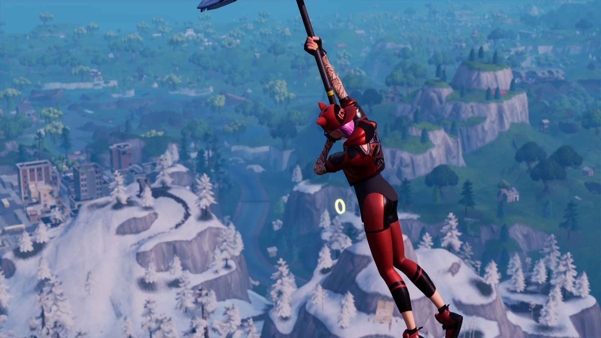 Fortnite Battle Royale character gliding with pickaxe HD Wallpaper