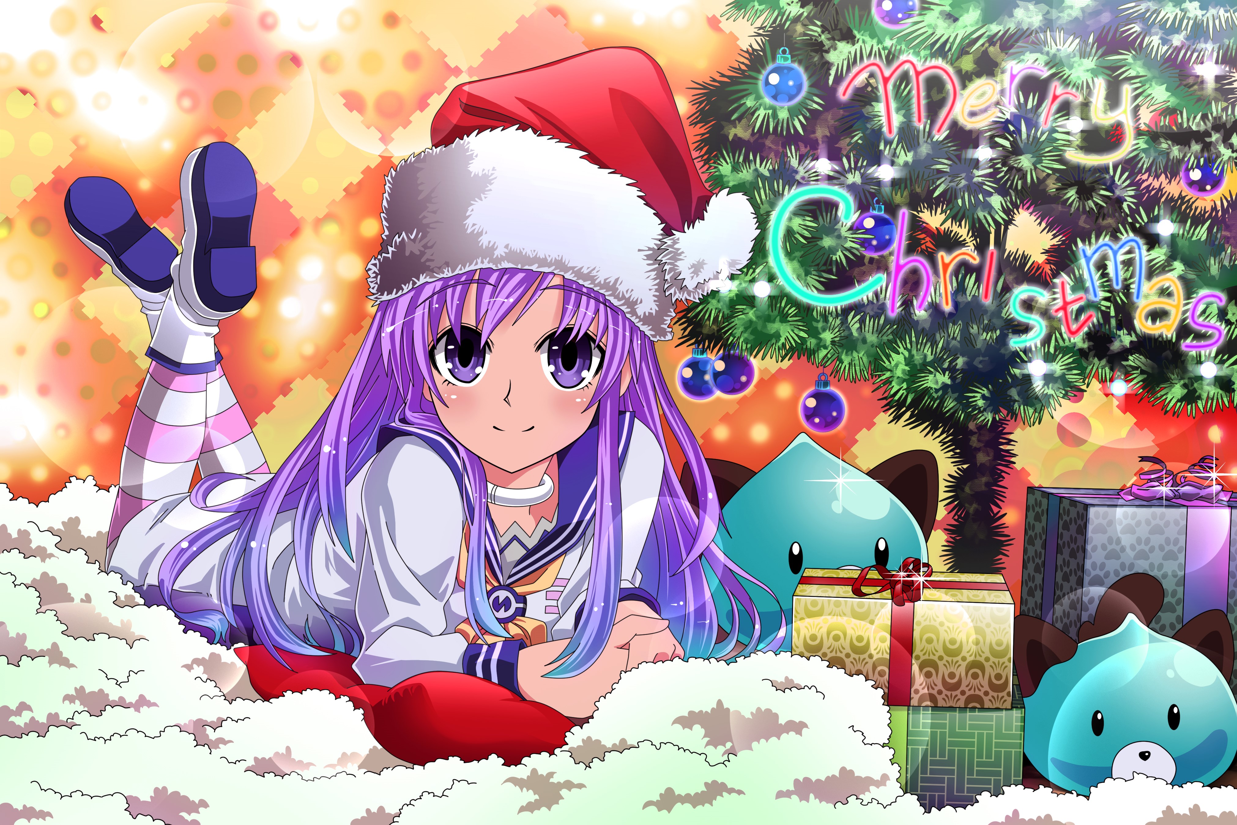 4K Nepgear from Hyperdimension Neptunia wearing a Santa hat HD Wallpaper