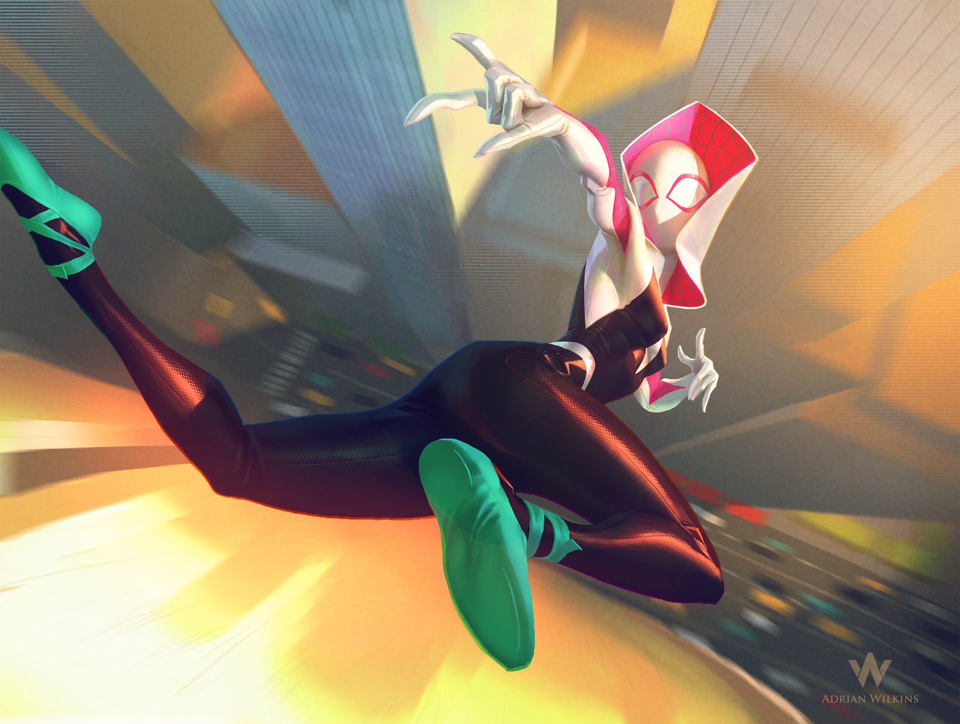 Spider Gwen Dynamic Comic Art Pose HD Wallpaper