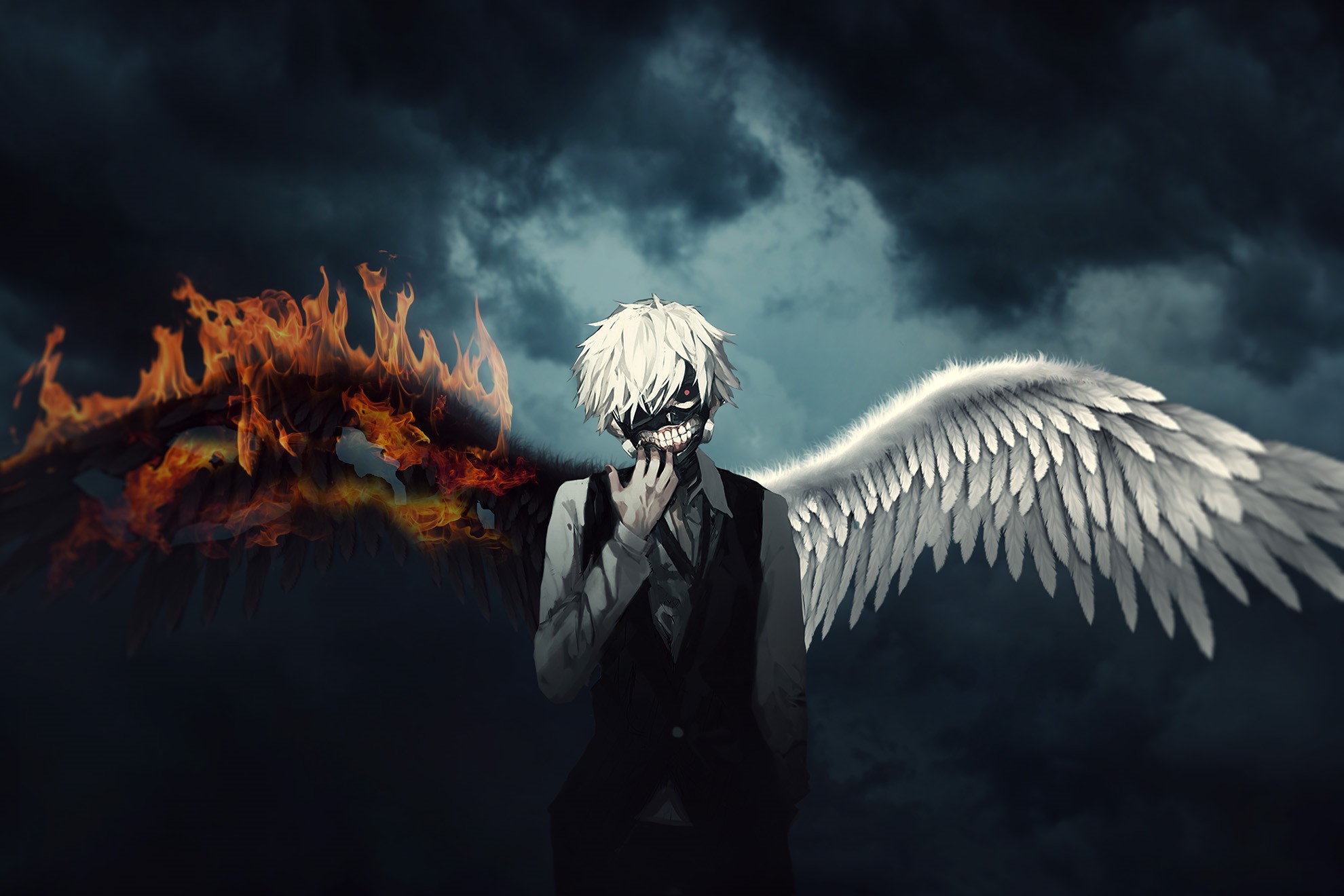 Kaneki Ken with Fiery and Angelic Wings HD Wallpaper