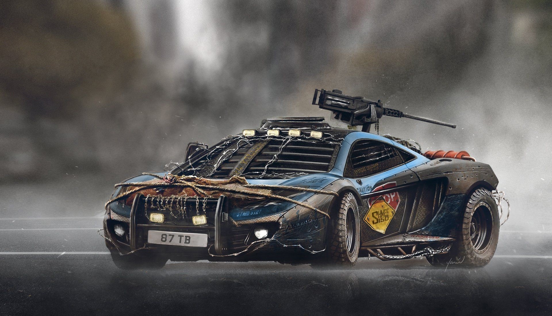 Modified McLaren MP4-12C with mounted machine gun HD Wallpaper