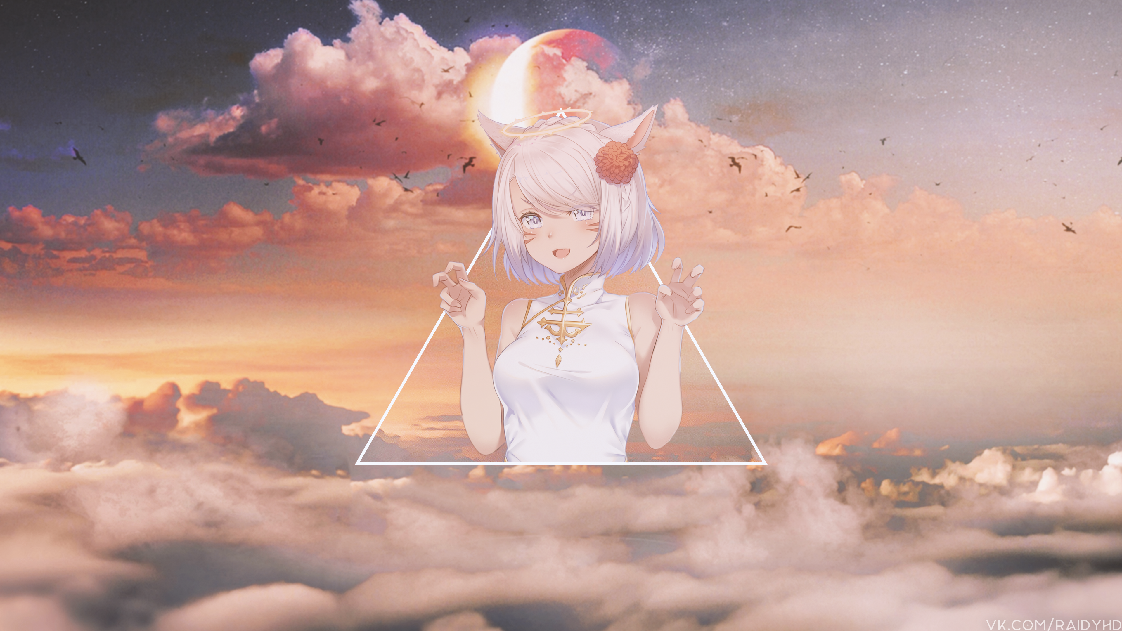 Anime girl with animal ears in the sky HD Wallpaper