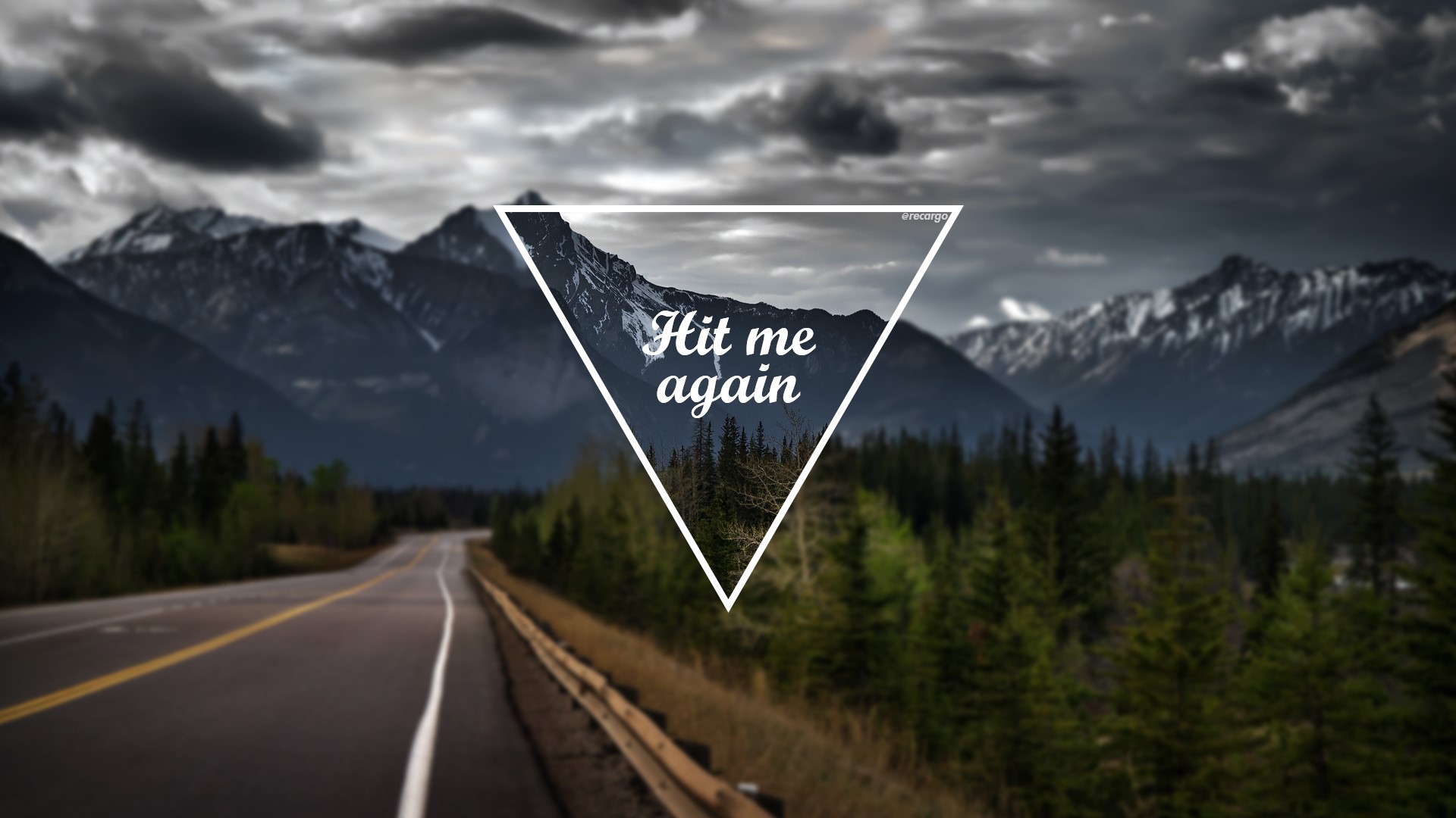 Road through mountains with triangle overlay HD Wallpaper