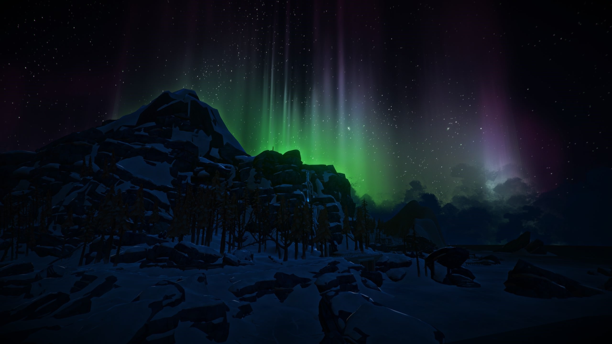 Aurora Borealis over snowy mountains and forest HD Wallpaper