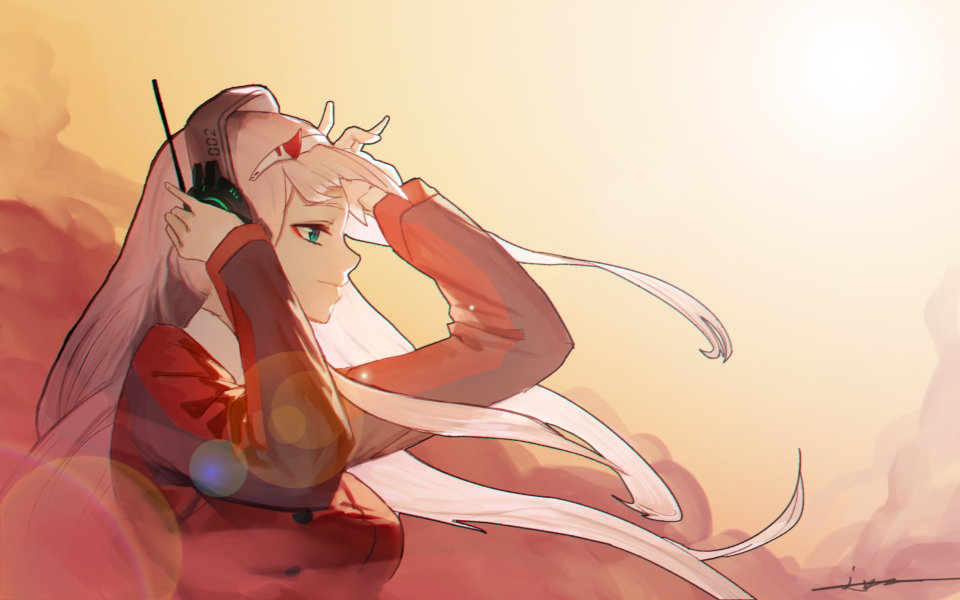 Zero Two from Darling in the FranXX with headphones HD Wallpaper