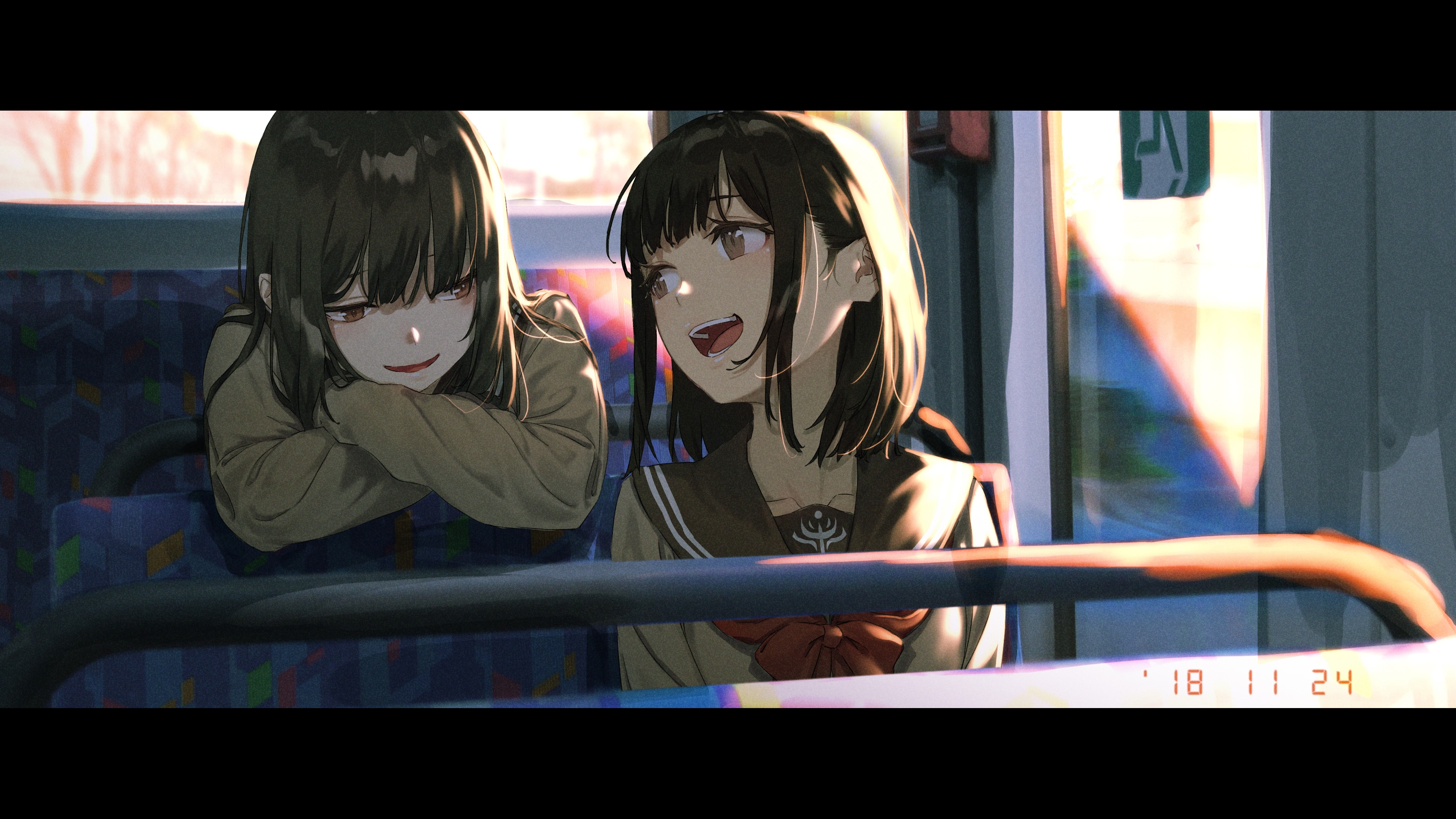 Anime girls on a bus HD Wallpaper