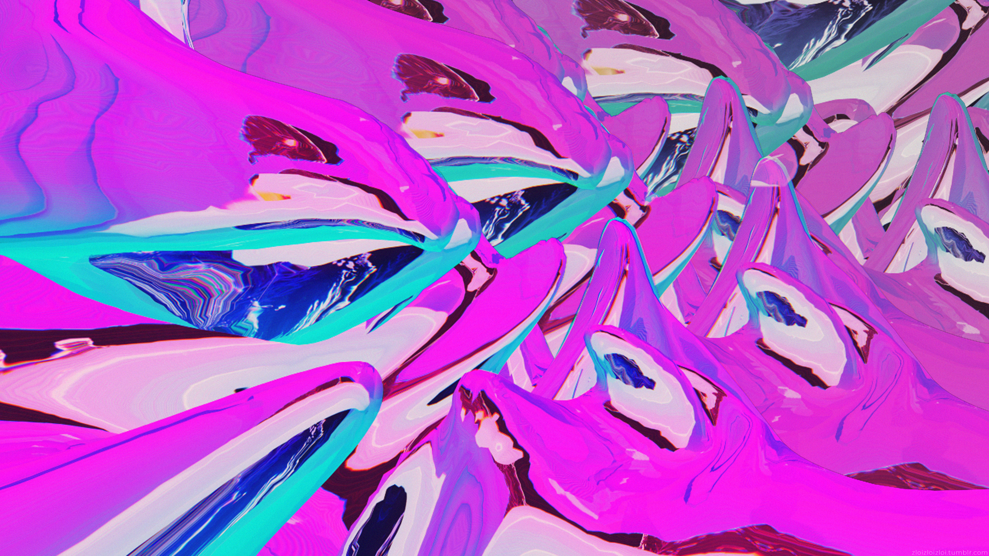4K Abstract Pink and Cyan Glitch Art HD Wallpaper
