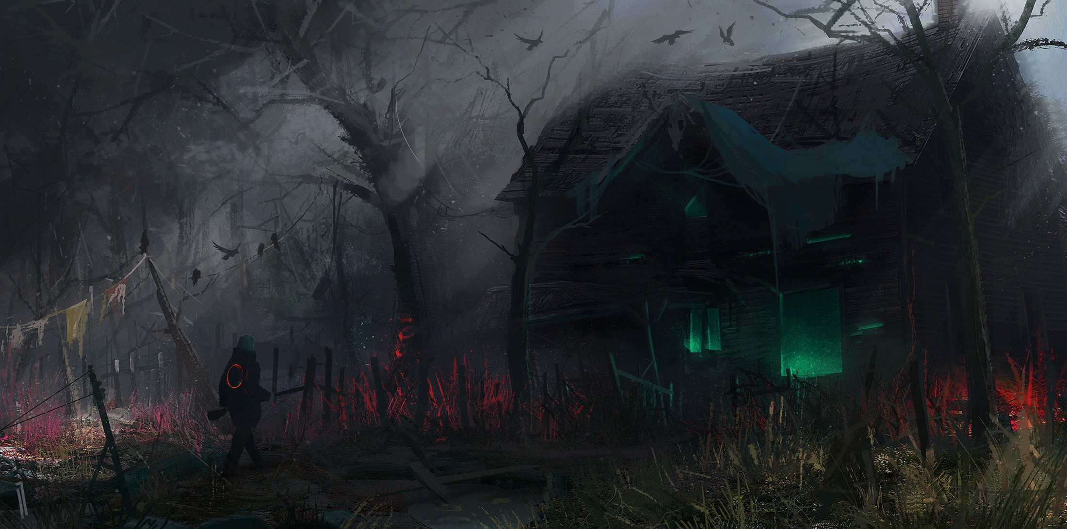 Digital art of a village house in a forest HD Wallpaper