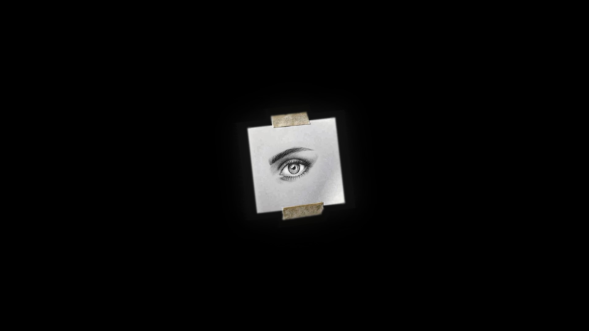 Pencil sketch of an eye taped to a black background HD Wallpaper