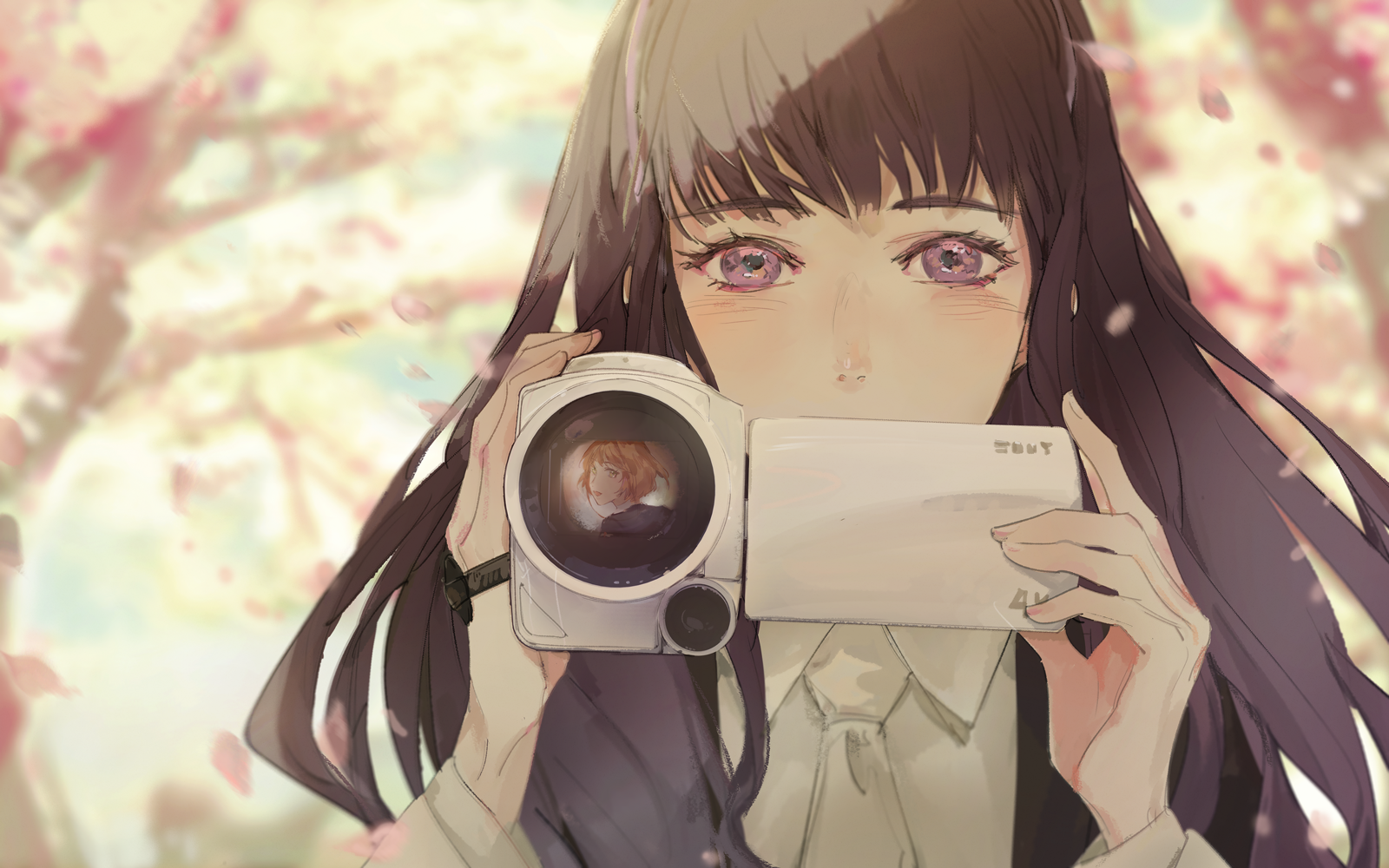 Tomoyo Daidouji from Cardcaptor Sakura holding a camera HD Wallpaper