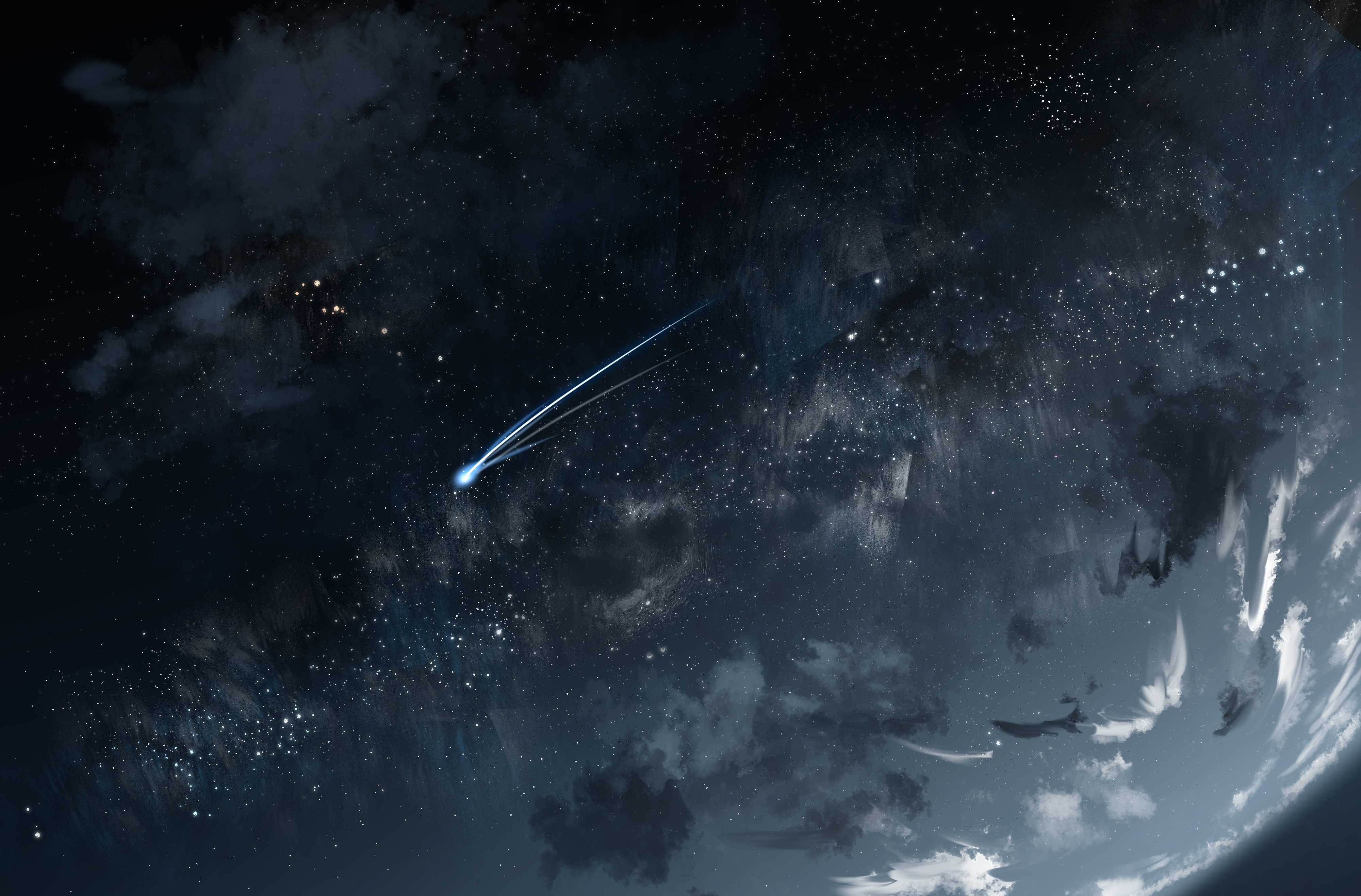 4K space with a meteor and planet HD Wallpaper
