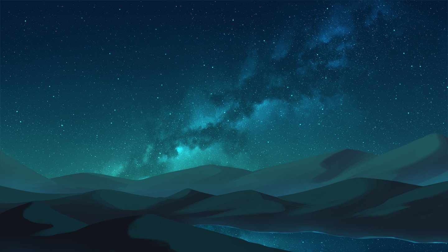 Desert landscape under a starry night sky HD Wallpaper