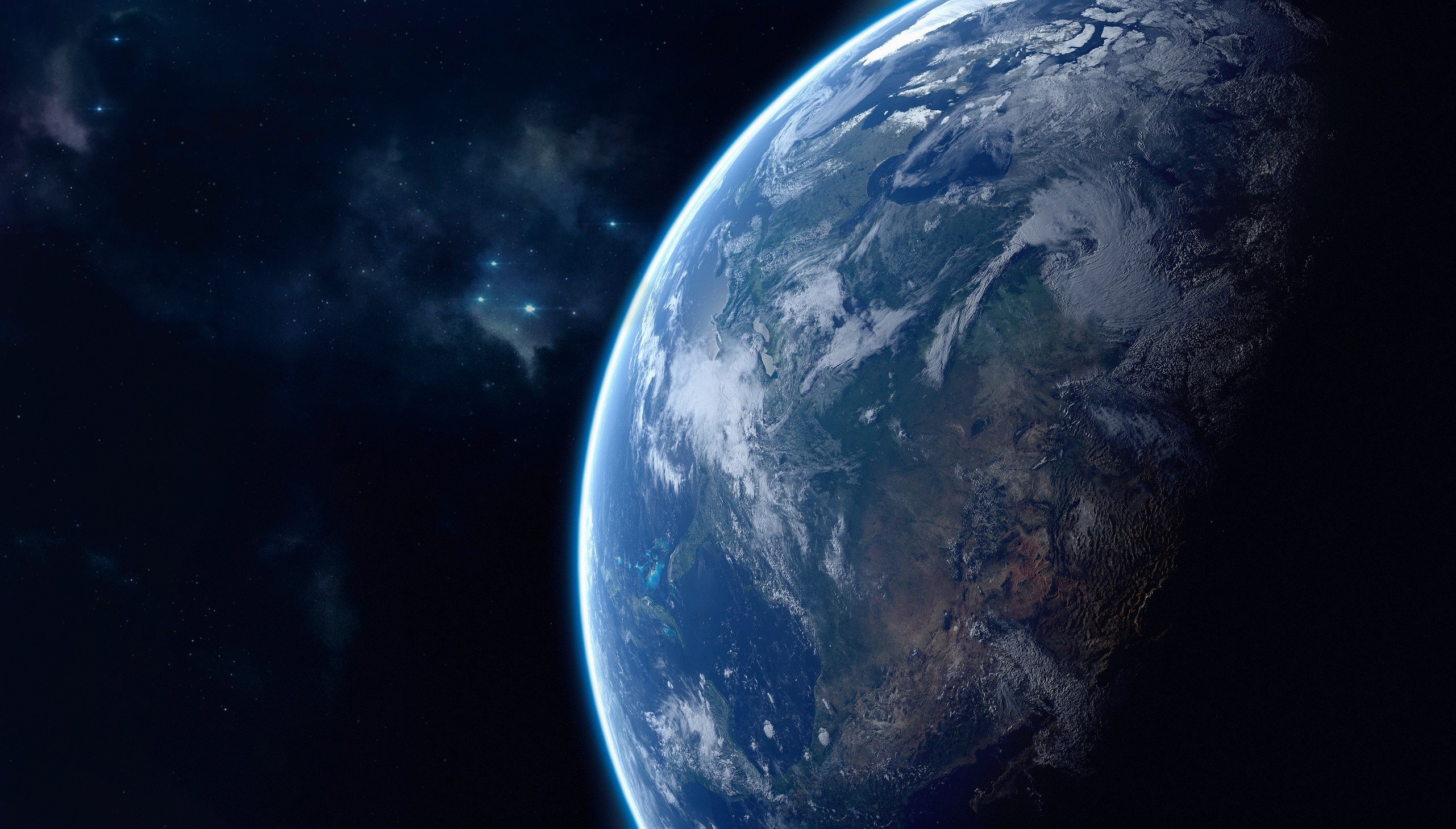 Earth from space with nebulae and stars HD Wallpaper