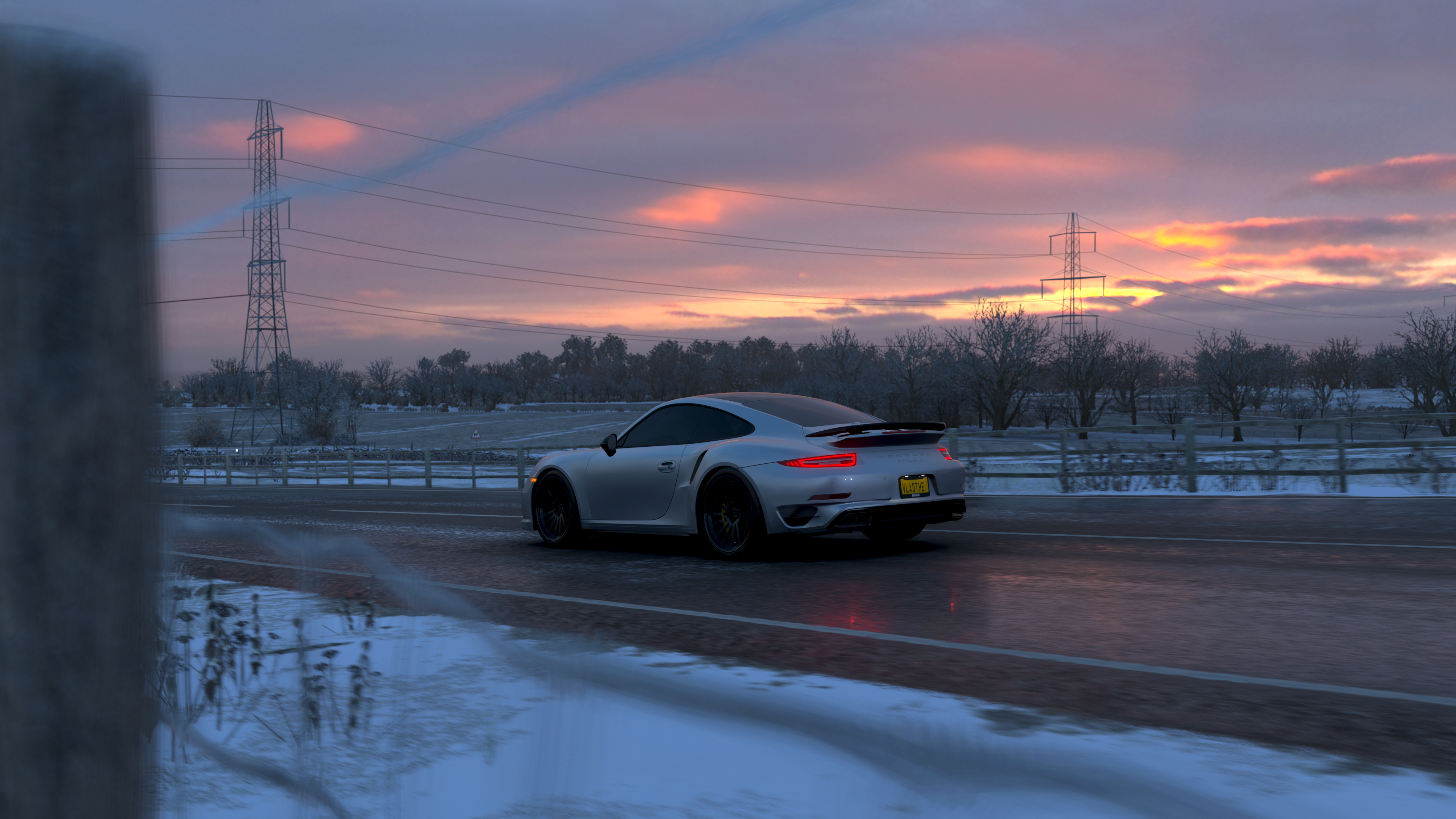 Silver Porsche 911 on a Snowy Road in Forza Horizon 4 HD Wallpaper