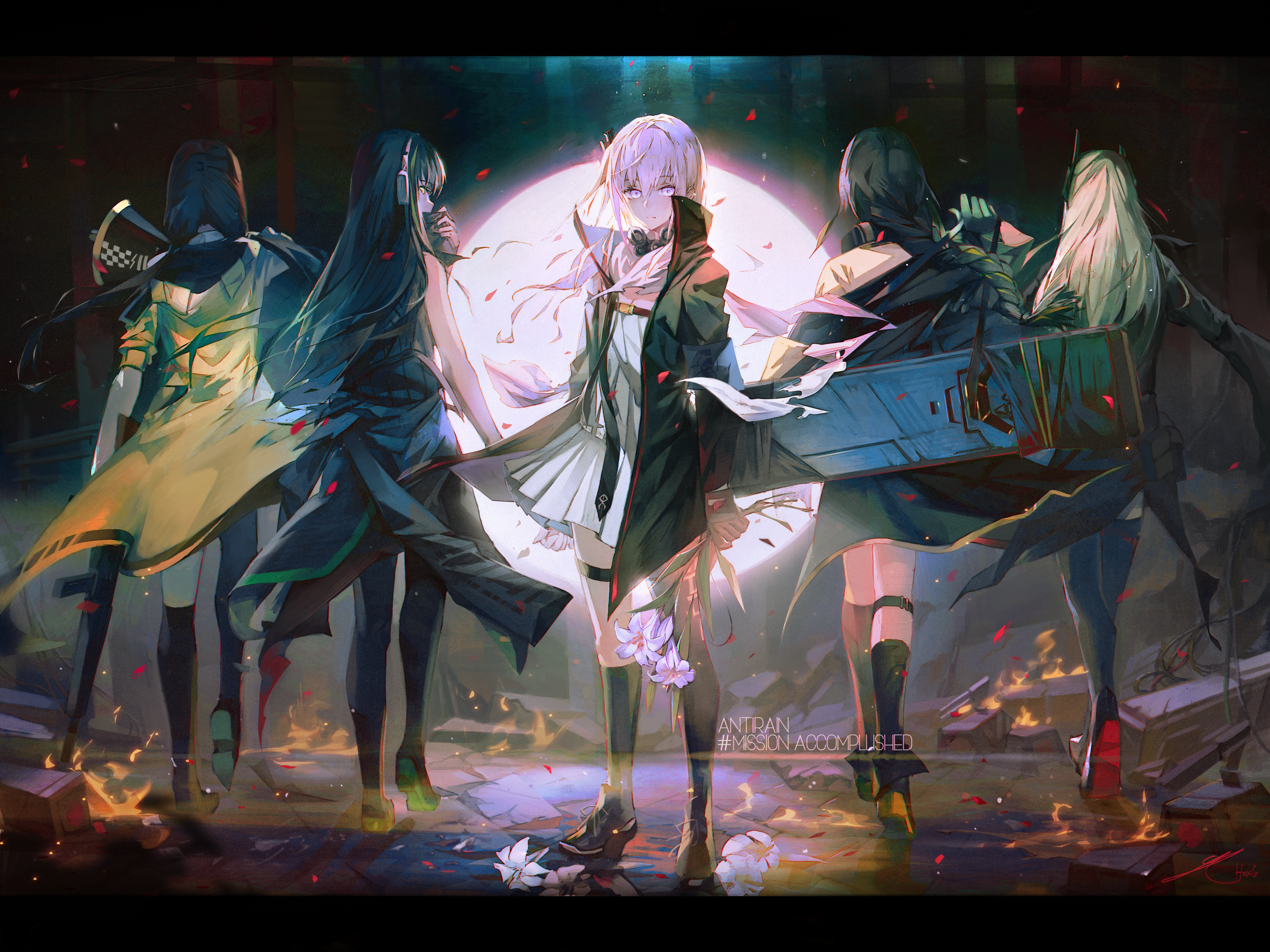 Girls from Girls Frontline in front of a moon HD Wallpaper