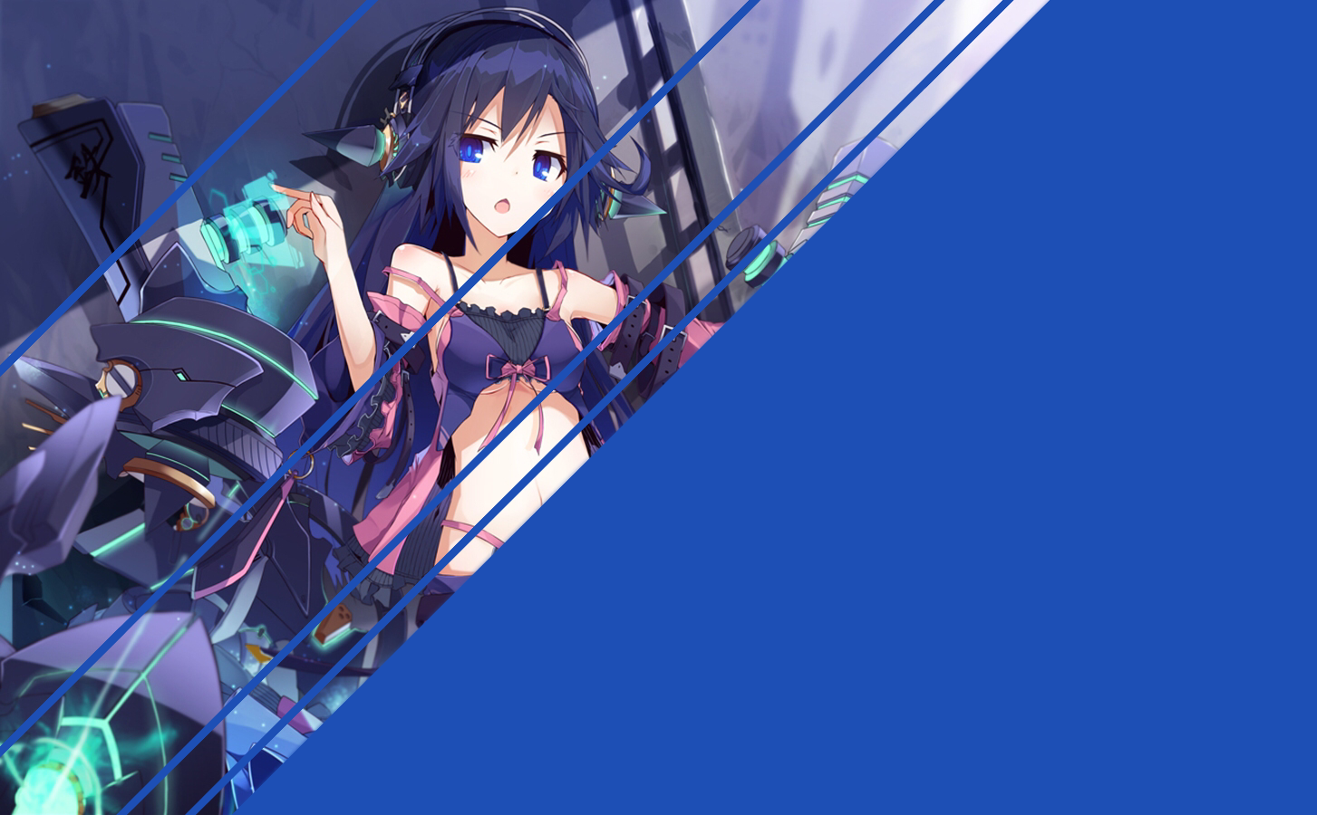Anime girl with headphones and mechanical arm HD Wallpaper