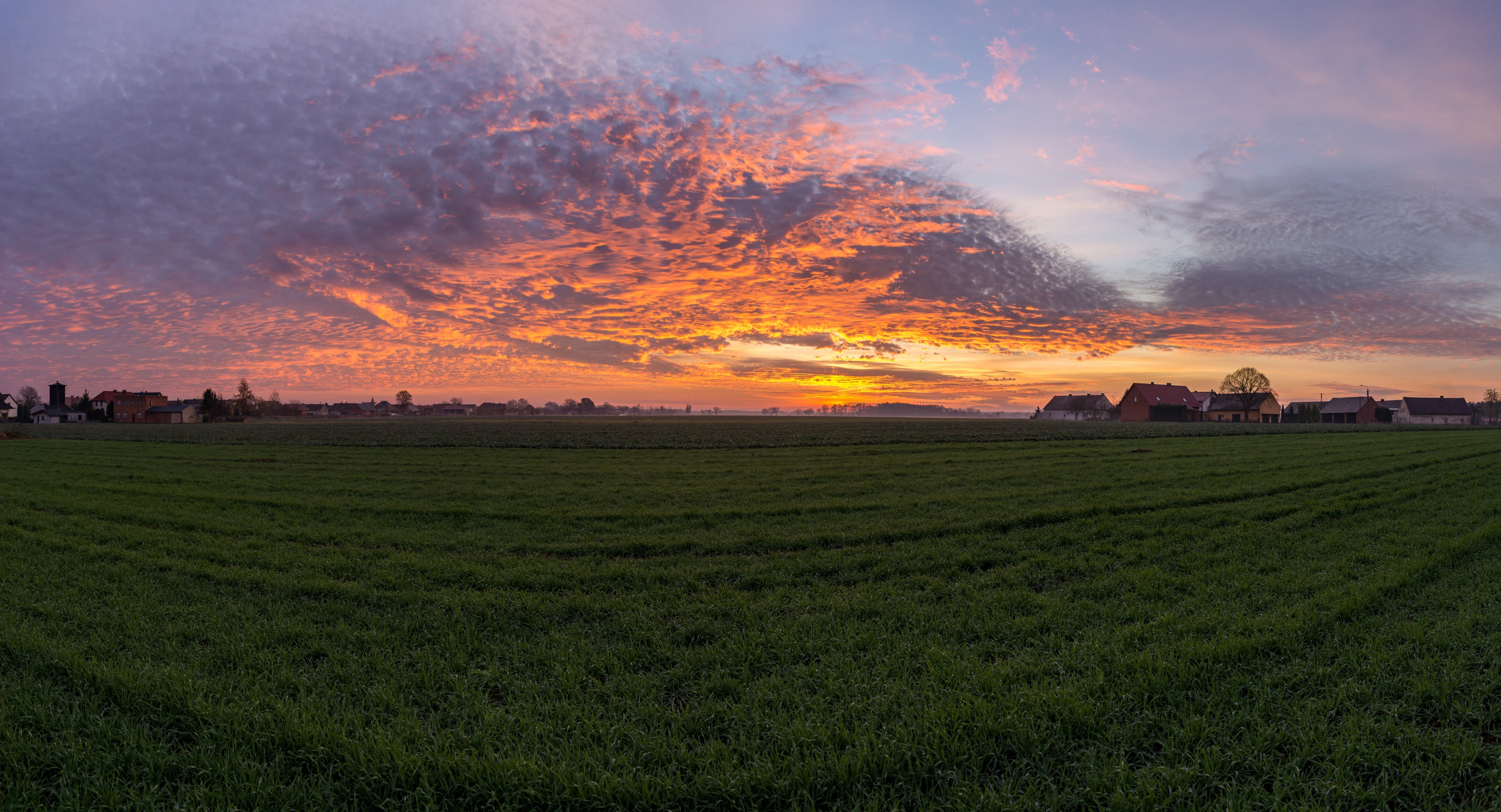 4K Poland Village Sunrise Landscape HD Wallpaper