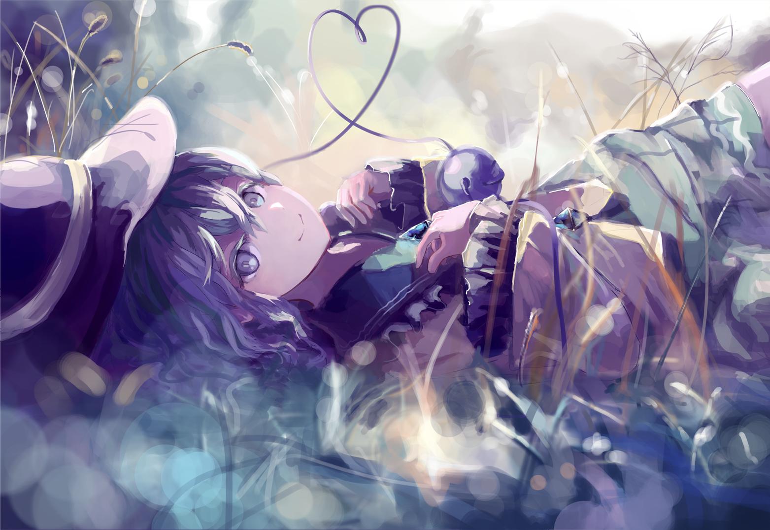 Komeiji Koishi from Touhou lying in grass HD Wallpaper