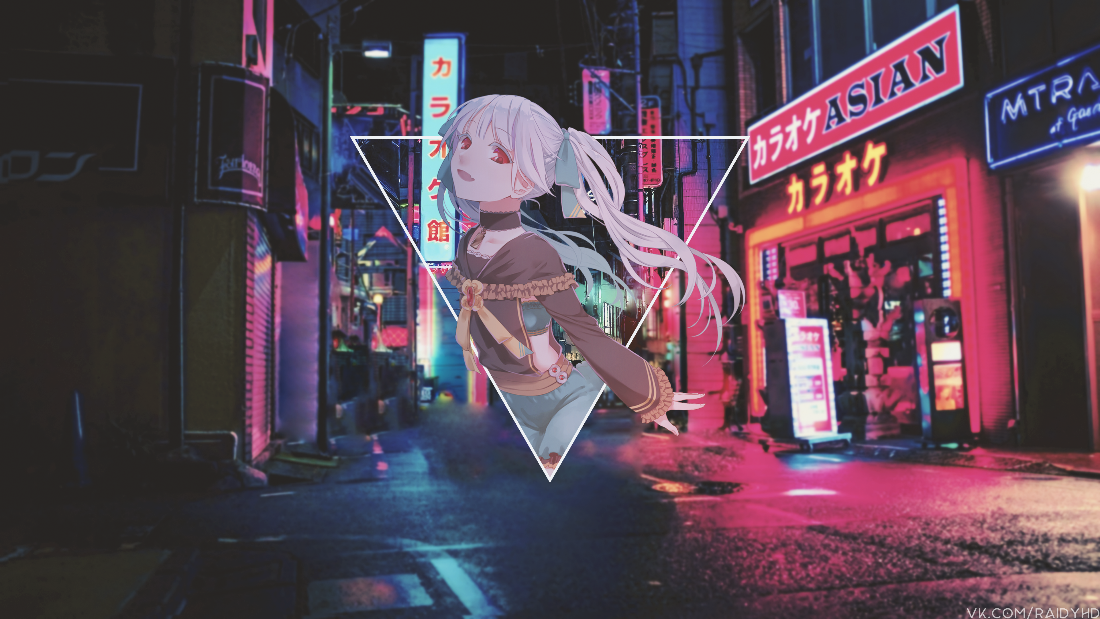 Anime girl in a neon city HD Wallpaper