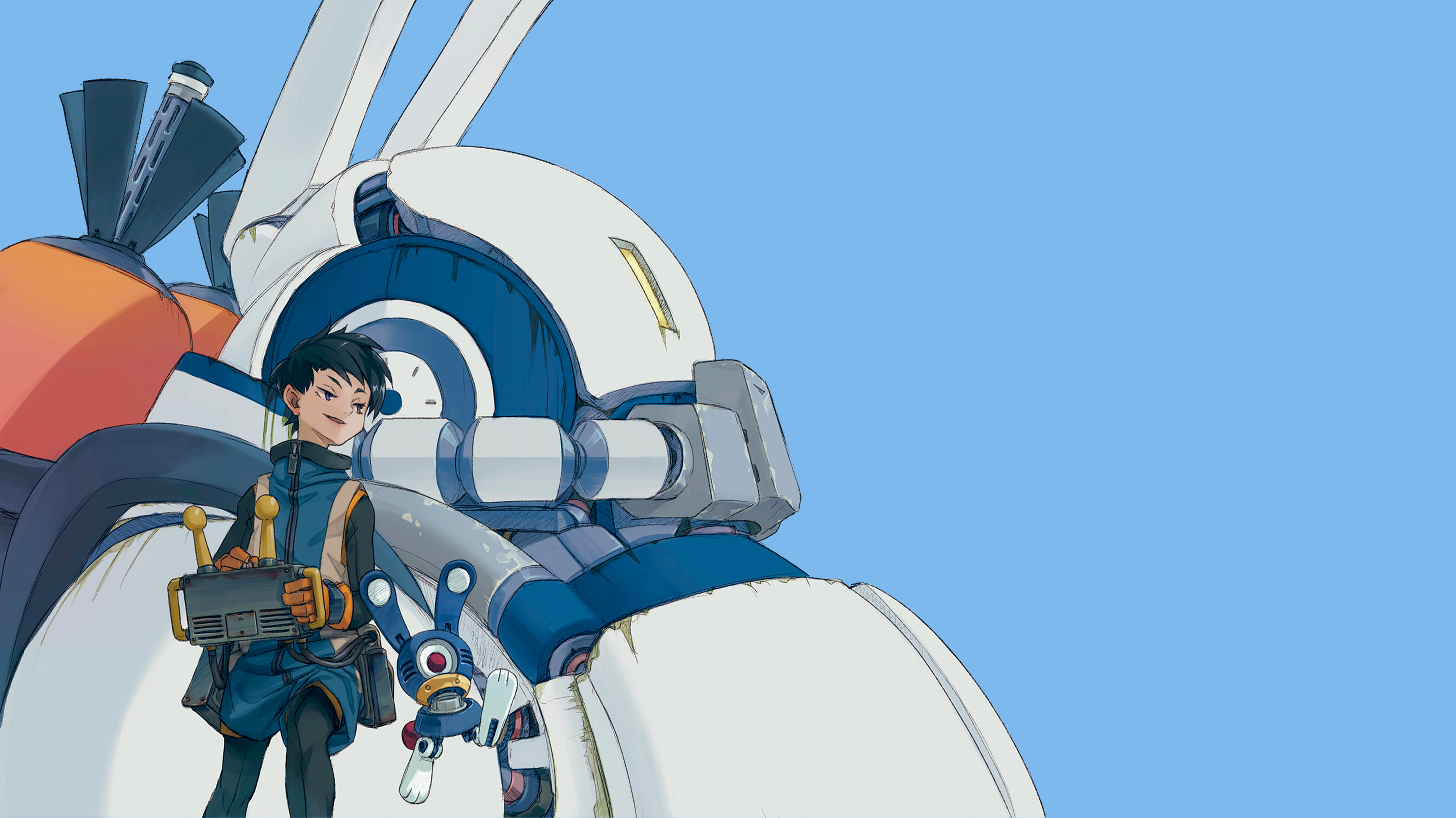 Pilot with a robot and a bunny robot HD Wallpaper