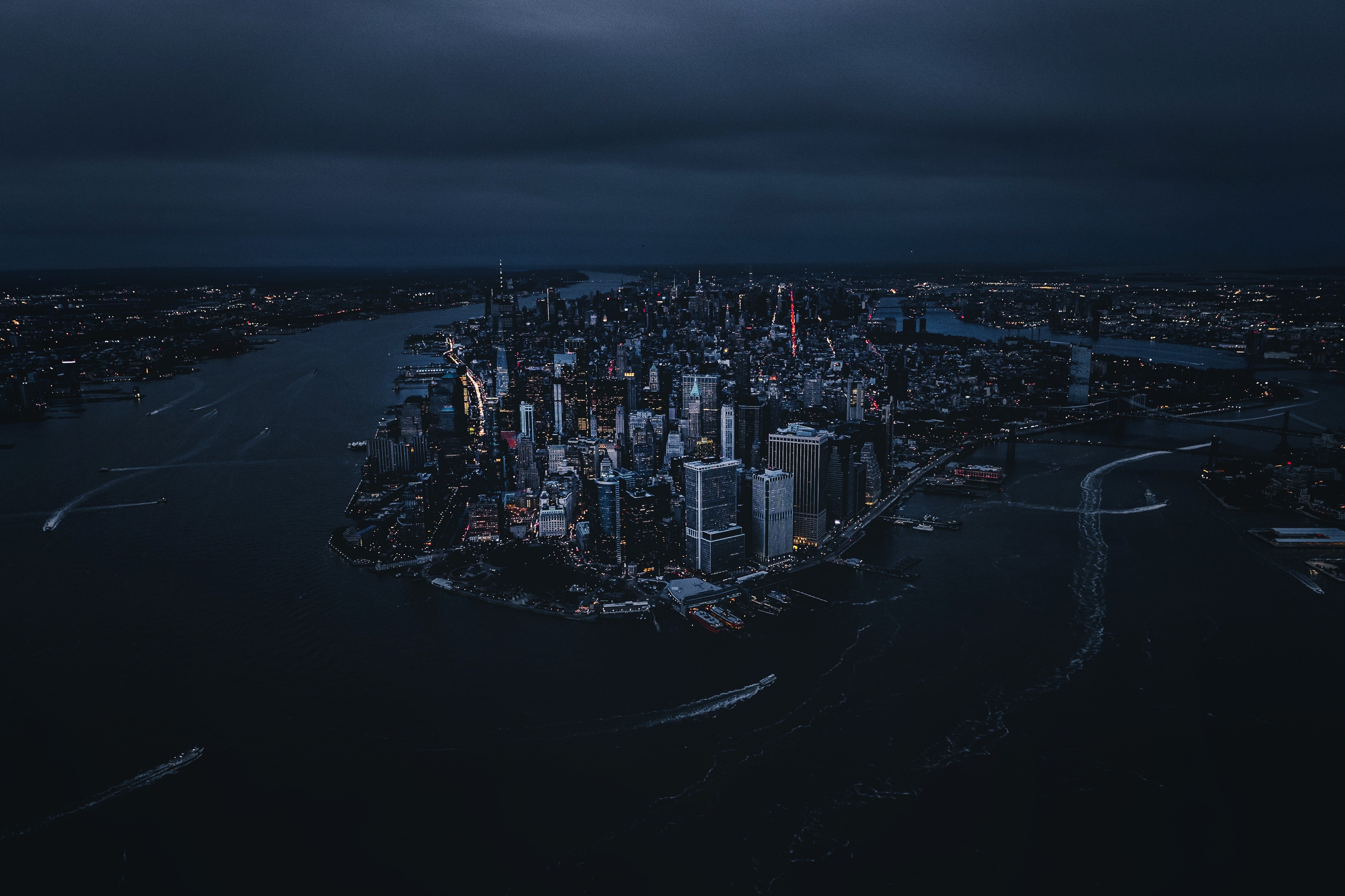 New York City Skyline at Night from Above HD Wallpaper