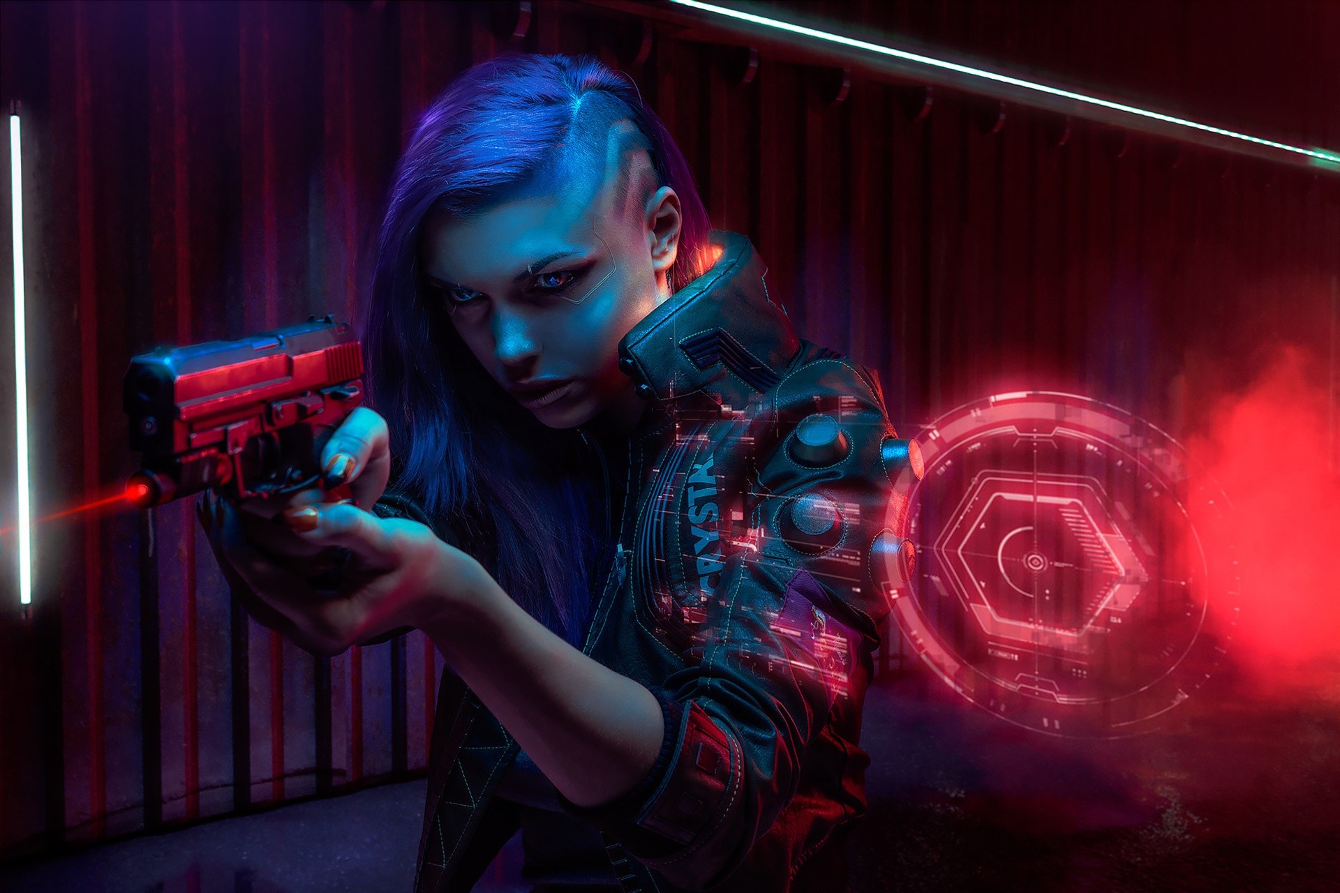 Woman with gun in Cyberpunk 2077 style HD Wallpaper
