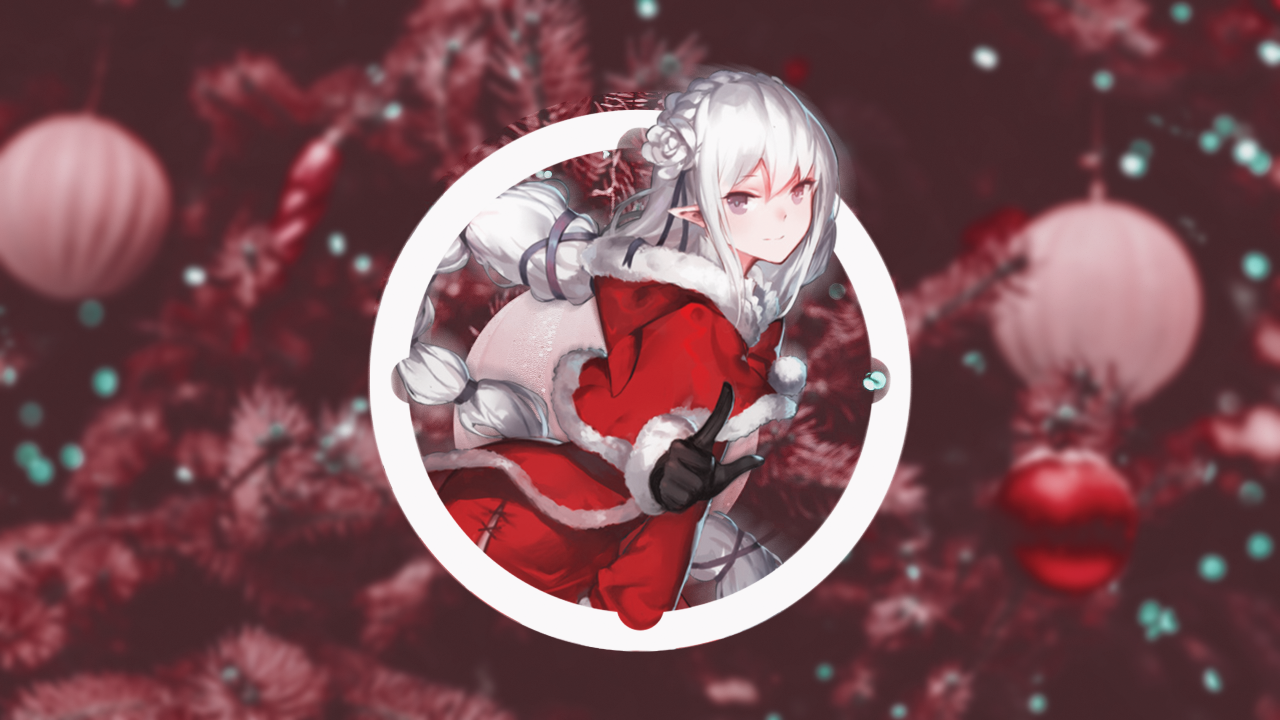 Anime girl in Santa outfit with Christmas tree background HD Wallpaper